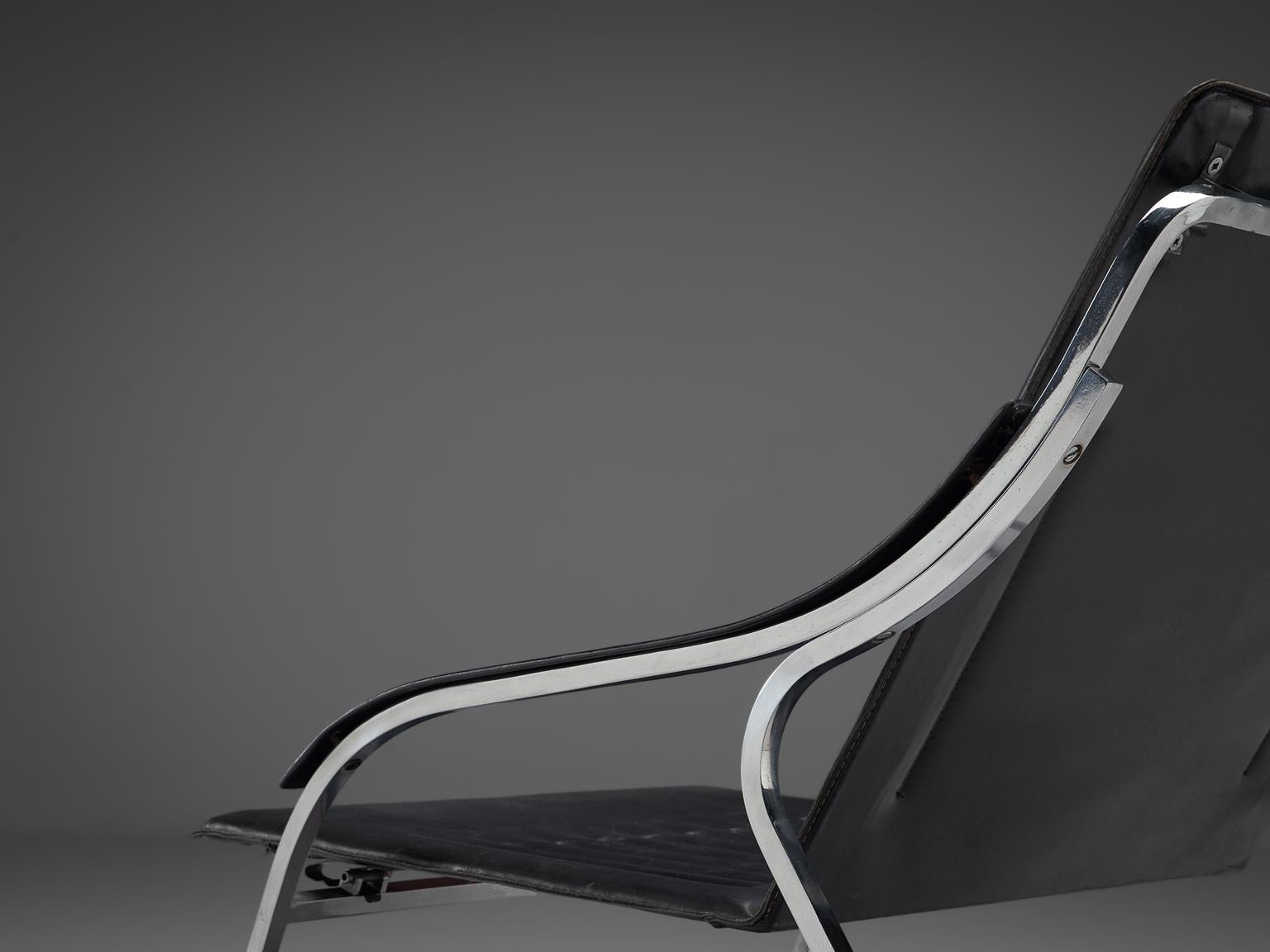 Marco Zanuso für Arflex: Stuhl „Fourline“ aus schwarzem Leder im Zustand „Gut“ im Angebot in Waalwijk, NL