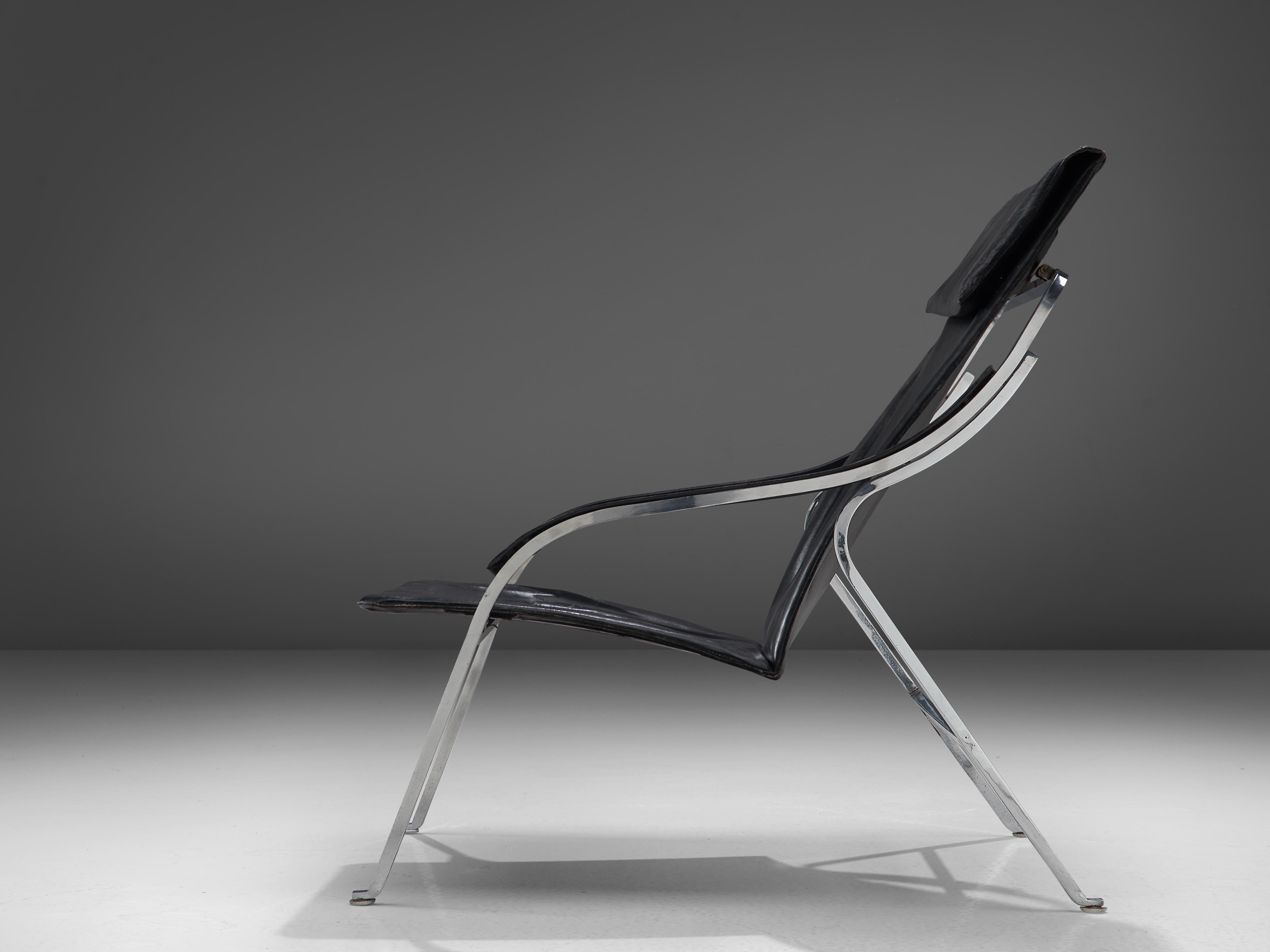 Marco Zanuso for Arflex 'Fourline' Chair in Black Leather In Good Condition For Sale In Waalwijk, NL