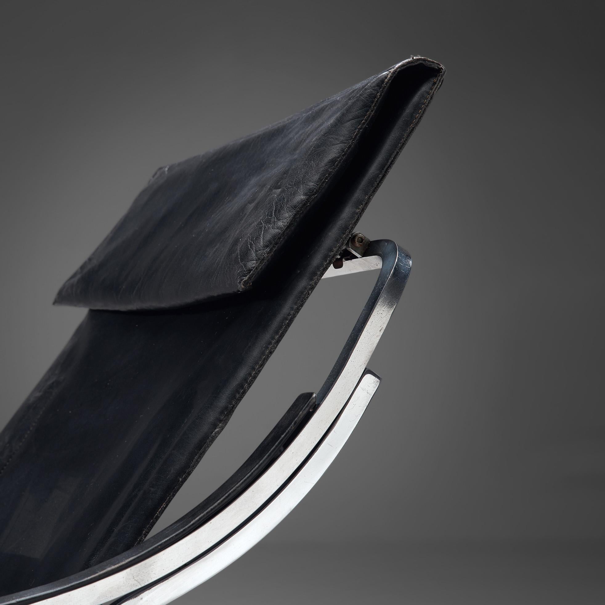 Steel Marco Zanuso for Arflex 'Fourline' Chair in Black Leather For Sale