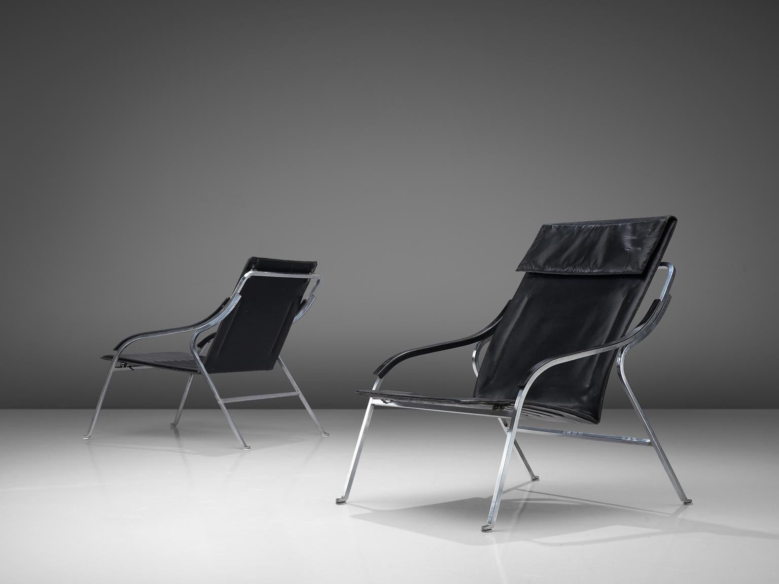 Mid-Century Modern Marco Zanuso for Arflex 'Fourline' Chairs in Leather