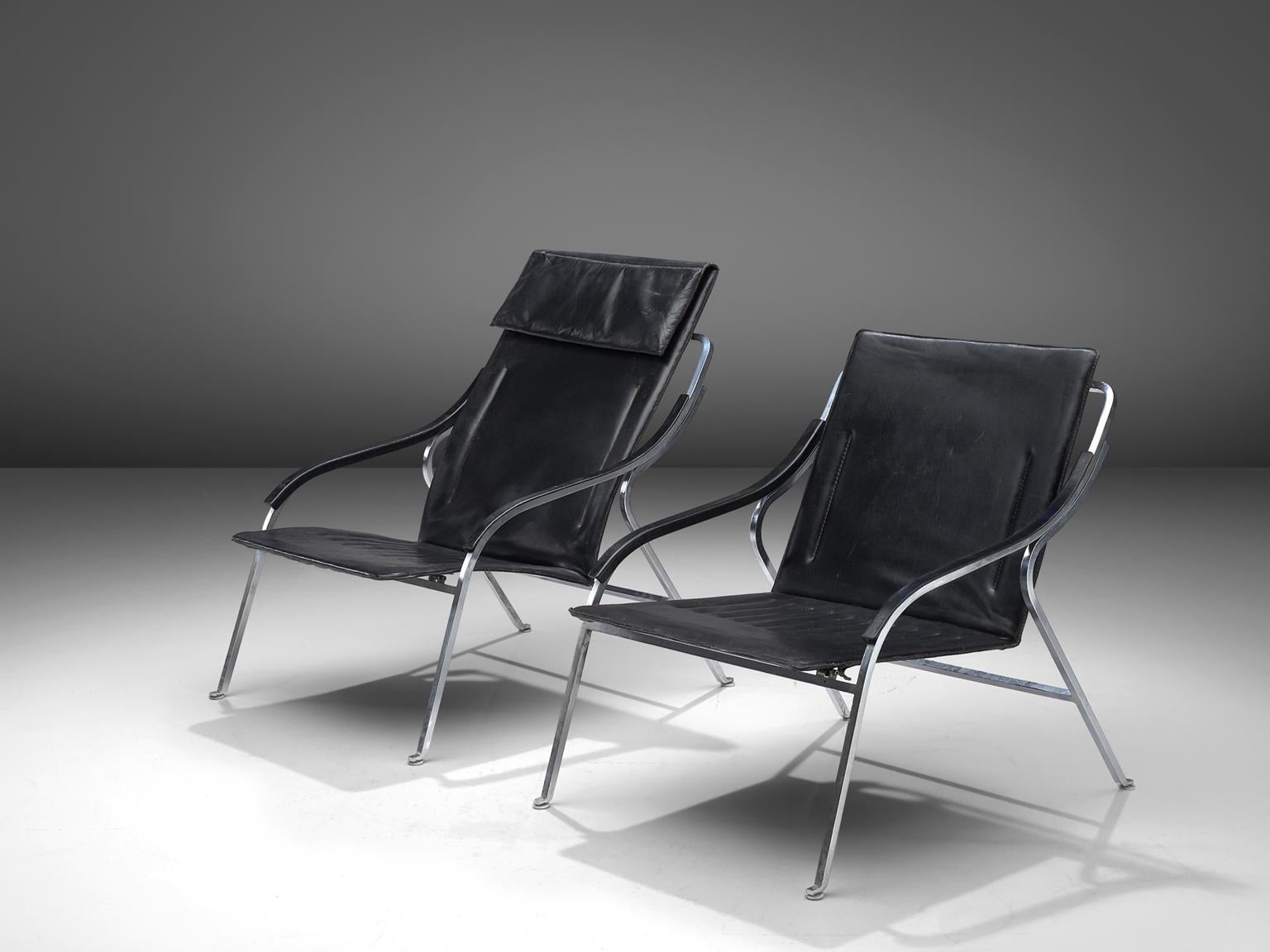 Italian Marco Zanuso for Arflex 'Fourline' Chairs in Leather