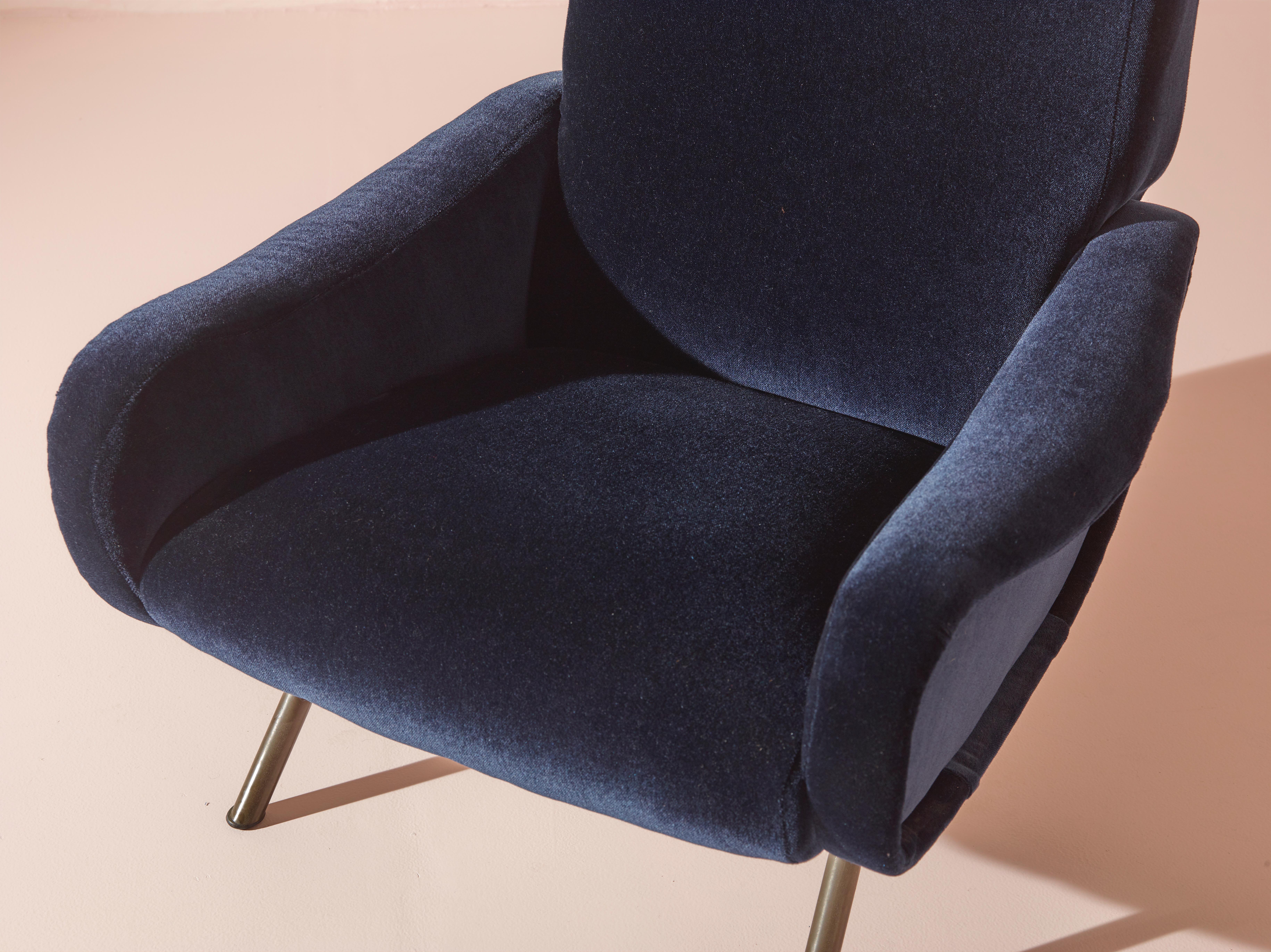 Marco Zanuso für Arflex, Italien, Paar Sessel „Lady“ aus blauem Baumwollsamt im Angebot 3