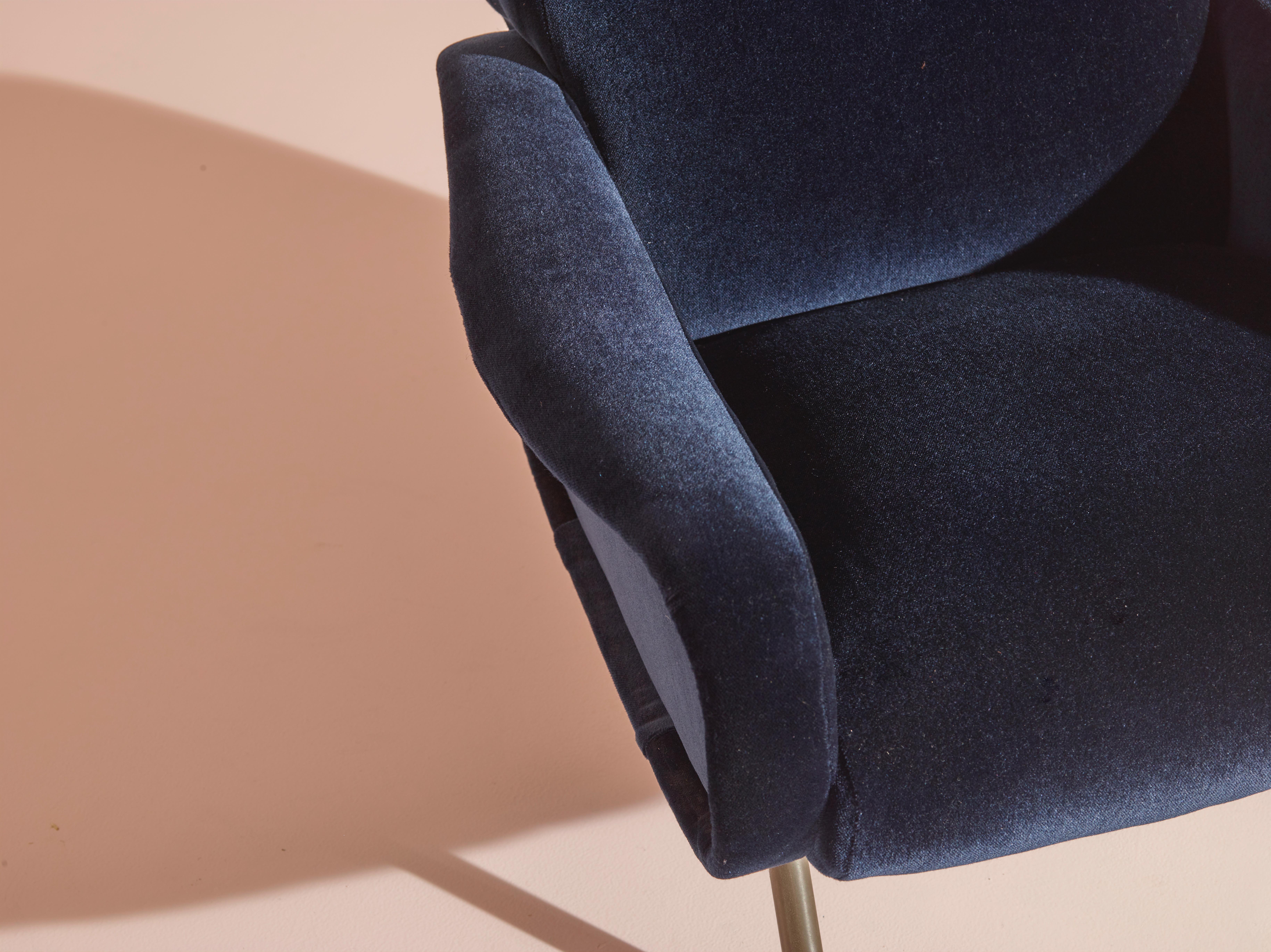 italien Marco Zanuso pour Arflex, Italie, paire de fauteuils « Lady » en velours de coton bleu en vente