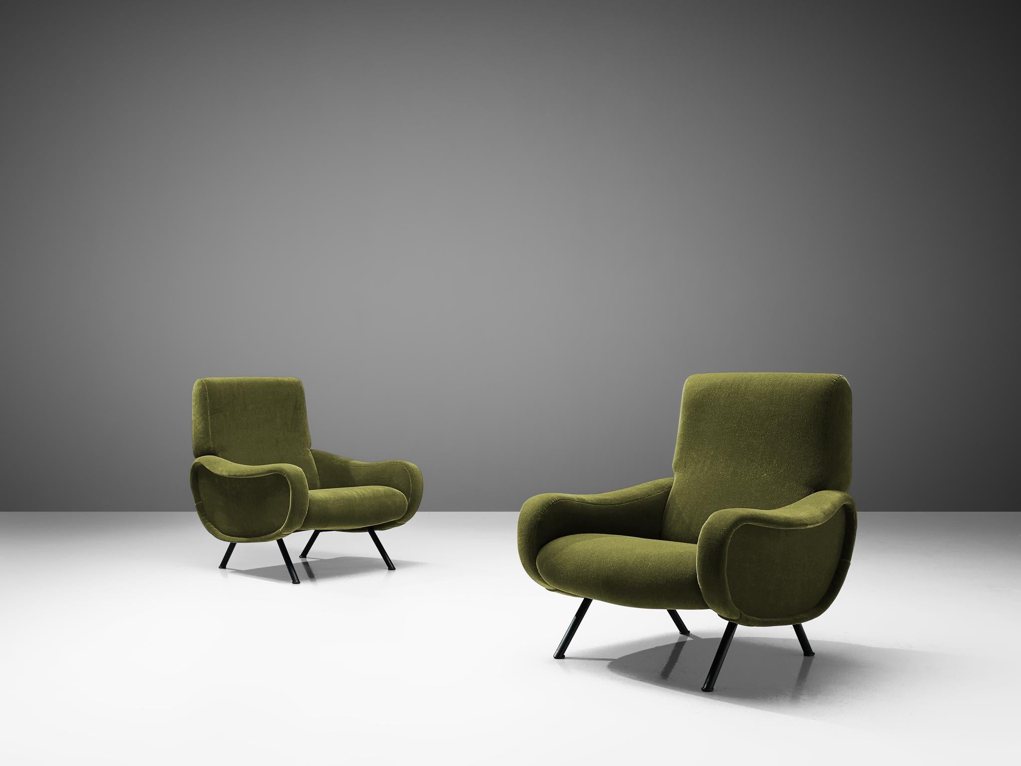Marco Zanuso für Arflex, Paar Sessel, Stoff, Metall, Italien, 1951

Als Inbegriff des italienischen Designs der 1950er Jahre ist der Sessel Lady