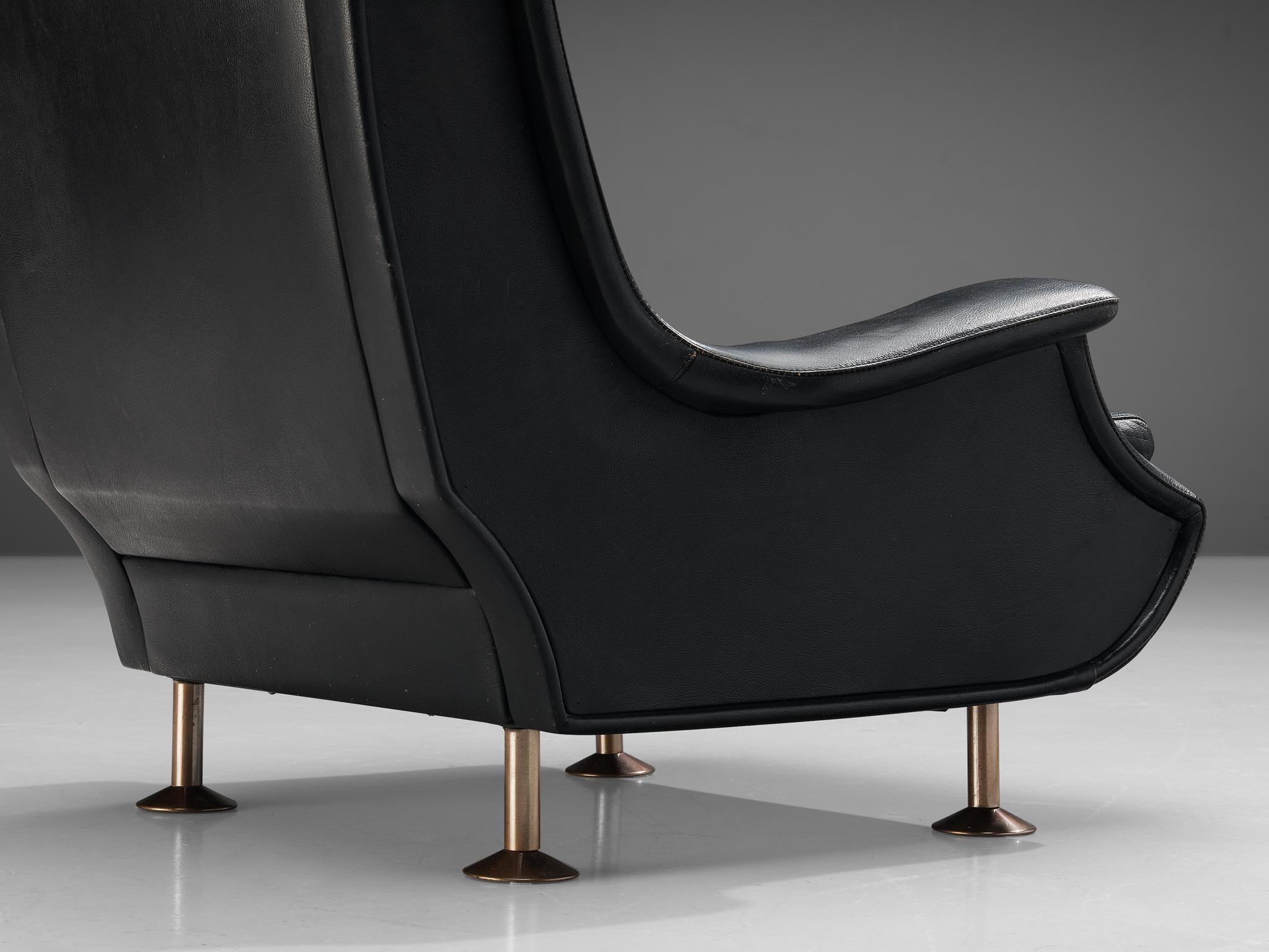 Marco Zanuso pour Arflex Paire de chaises longues en cuir noir  Bon état - En vente à Waalwijk, NL