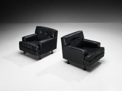 Marco Zanuso for Arflex Pair of ‘Square’ Lounge Chairs in Black Leather