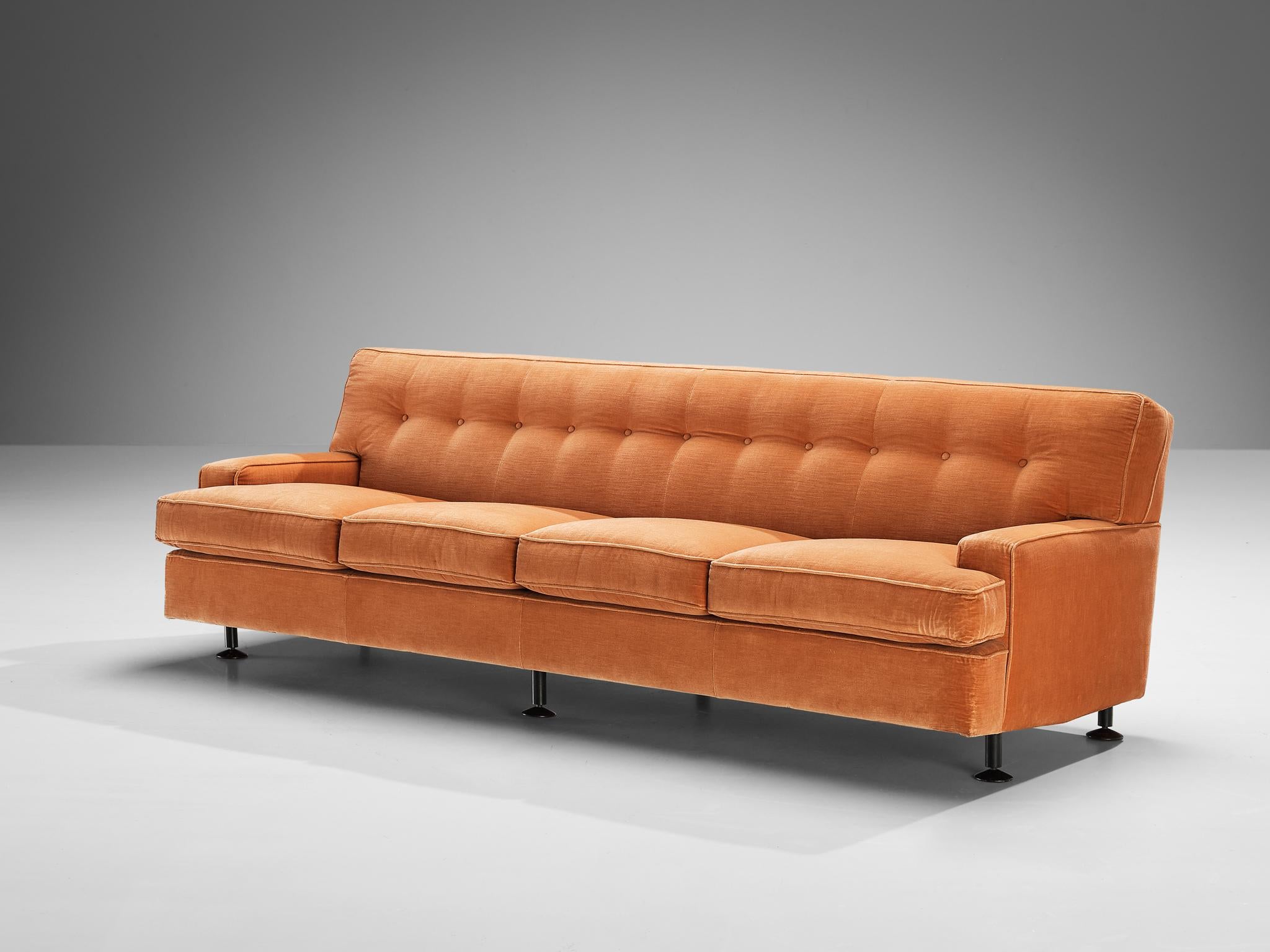 Marco Zanuso for Arflex Pair of 'Square' Sofas in Salmon Pink Corduroy  For Sale 3