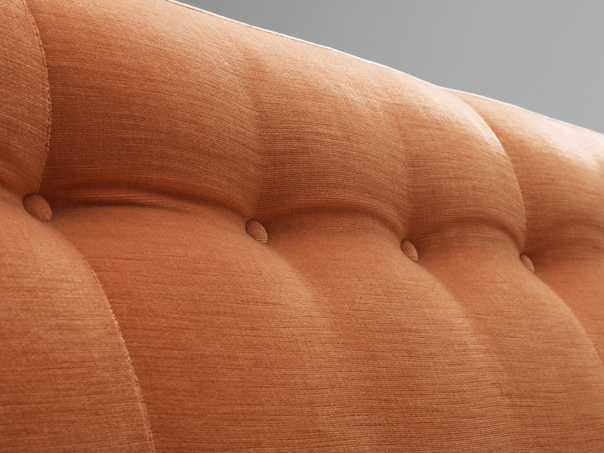 Marco Zanuso for Arflex Pair of 'Square' Sofas in Salmon Pink Corduroy  For Sale 5