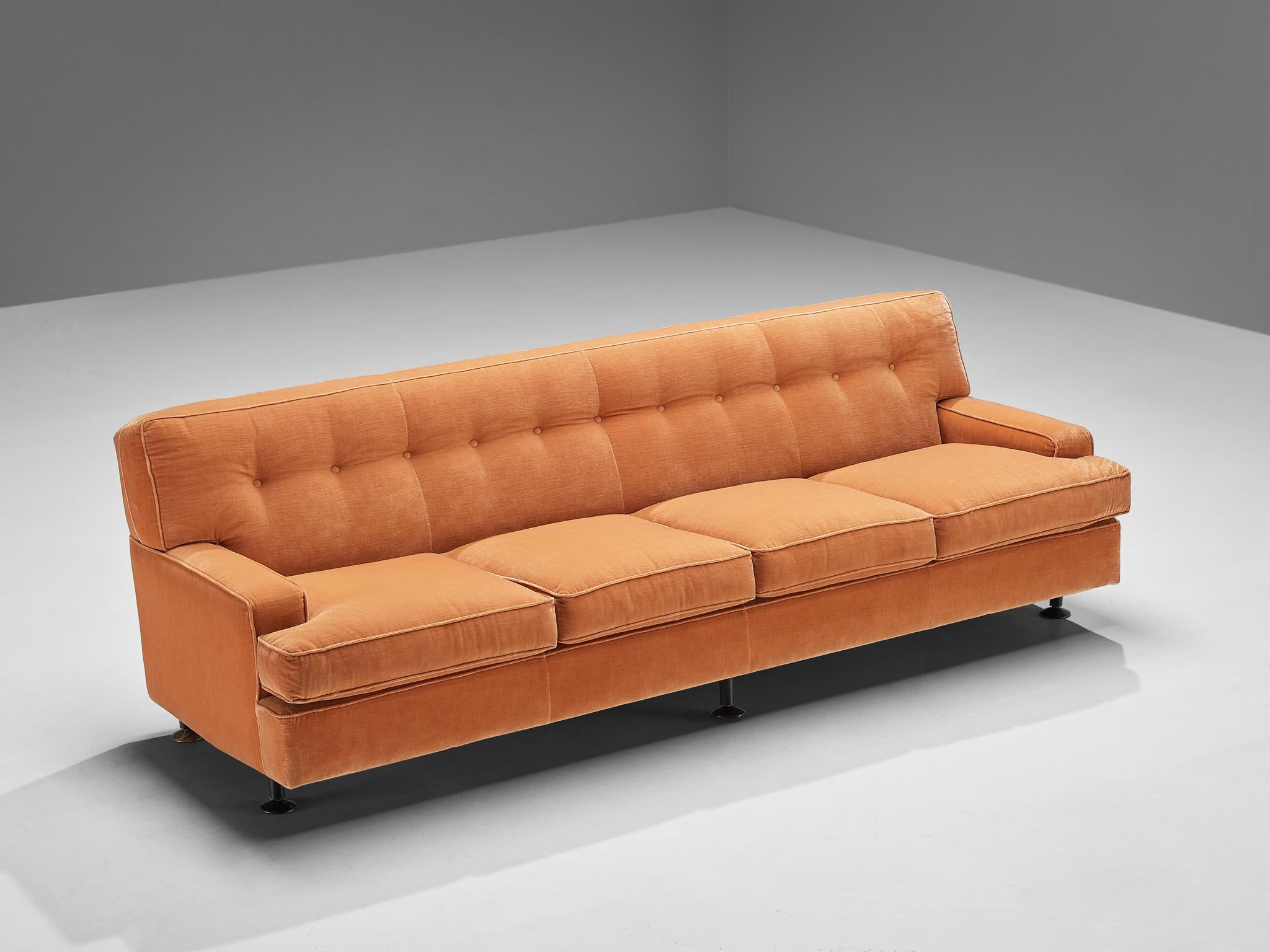 Marco Zanuso for Arflex Pair of 'Square' Sofas in Salmon Pink Corduroy  For Sale 7