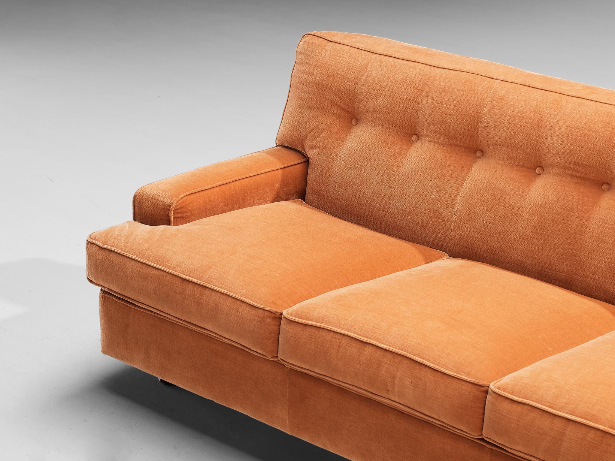 Mid-20th Century Marco Zanuso for Arflex Pair of 'Square' Sofas in Salmon Pink Corduroy  For Sale