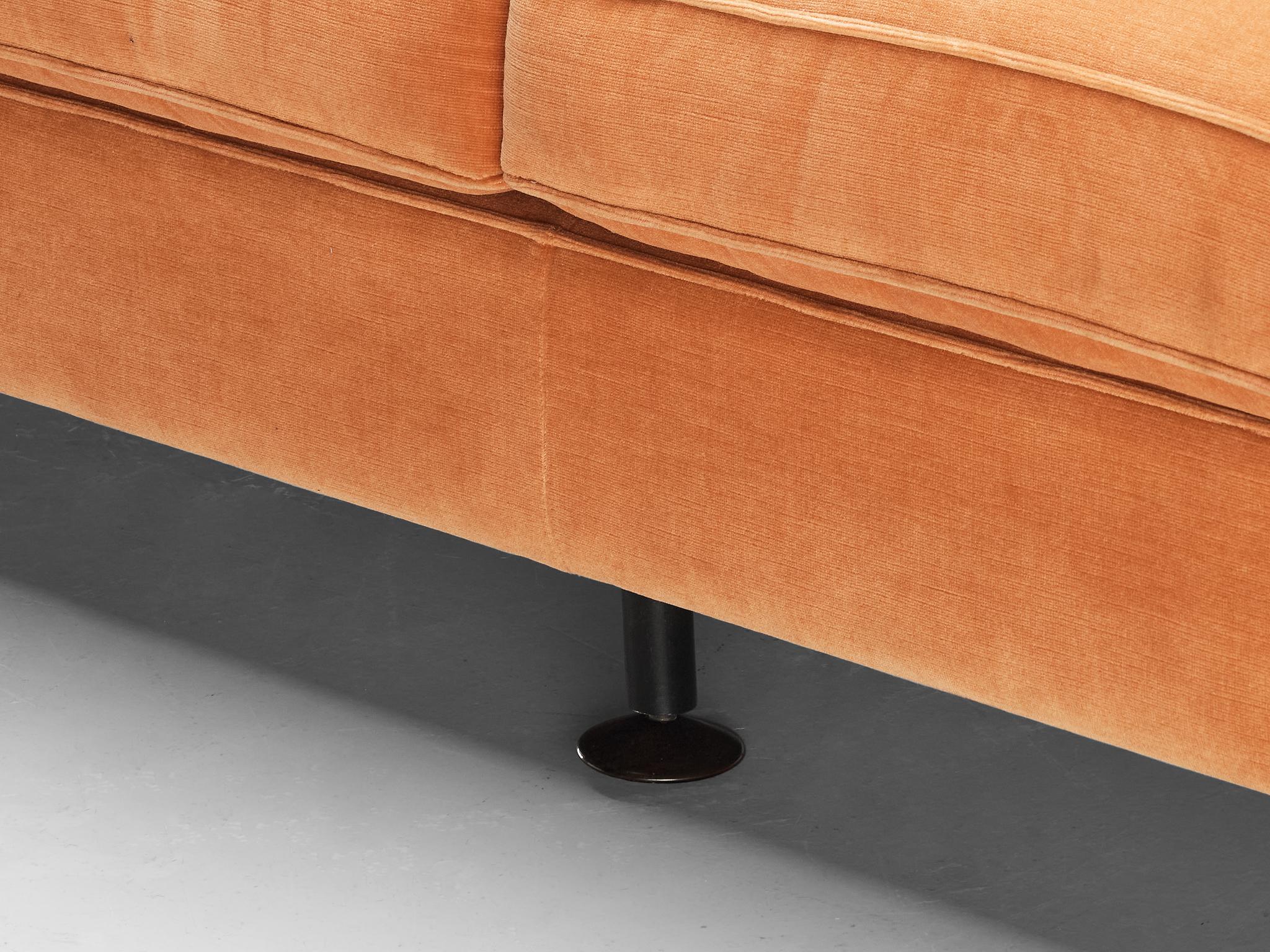 Italian Marco Zanuso for Arflex Pair of 'Square' Sofas in Salmon Pink Corduroy