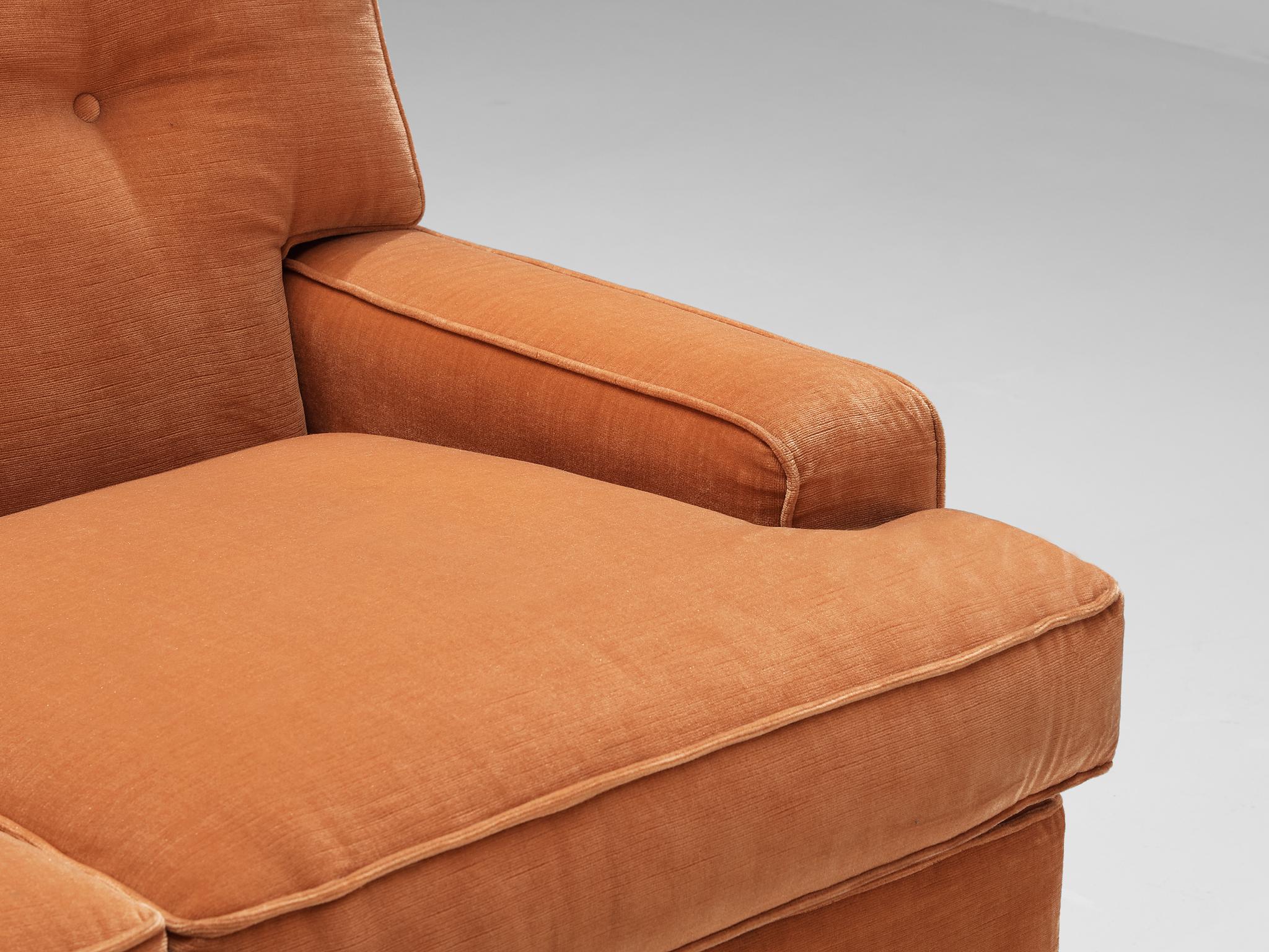 Marco Zanuso for Arflex Pair of 'Square' Sofas in Salmon Pink Corduroy  For Sale 2