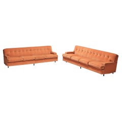 Marco Zanuso for Arflex Pair of 'Square' Sofas in Salmon Pink Corduroy
