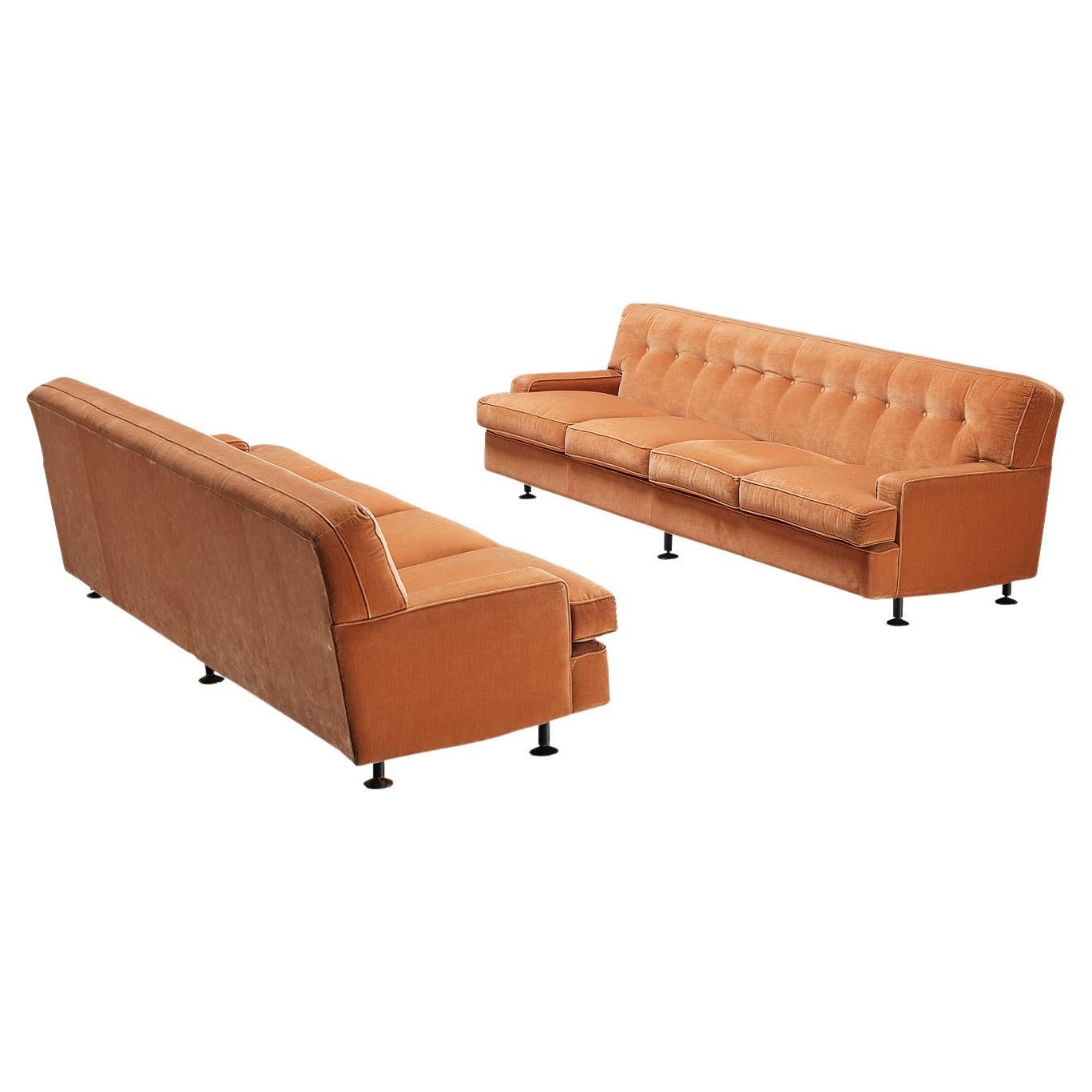 Marco Zanuso for Arflex Pair of 'Square' Sofas in Salmon Pink Corduroy  For Sale
