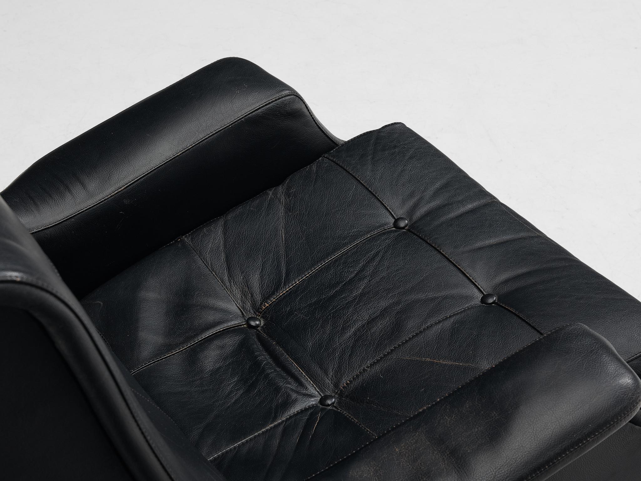 Mid-20th Century Marco Zanuso for Arflex 'Regent' Lounge Chair and Ottoman in Black Leather  For Sale