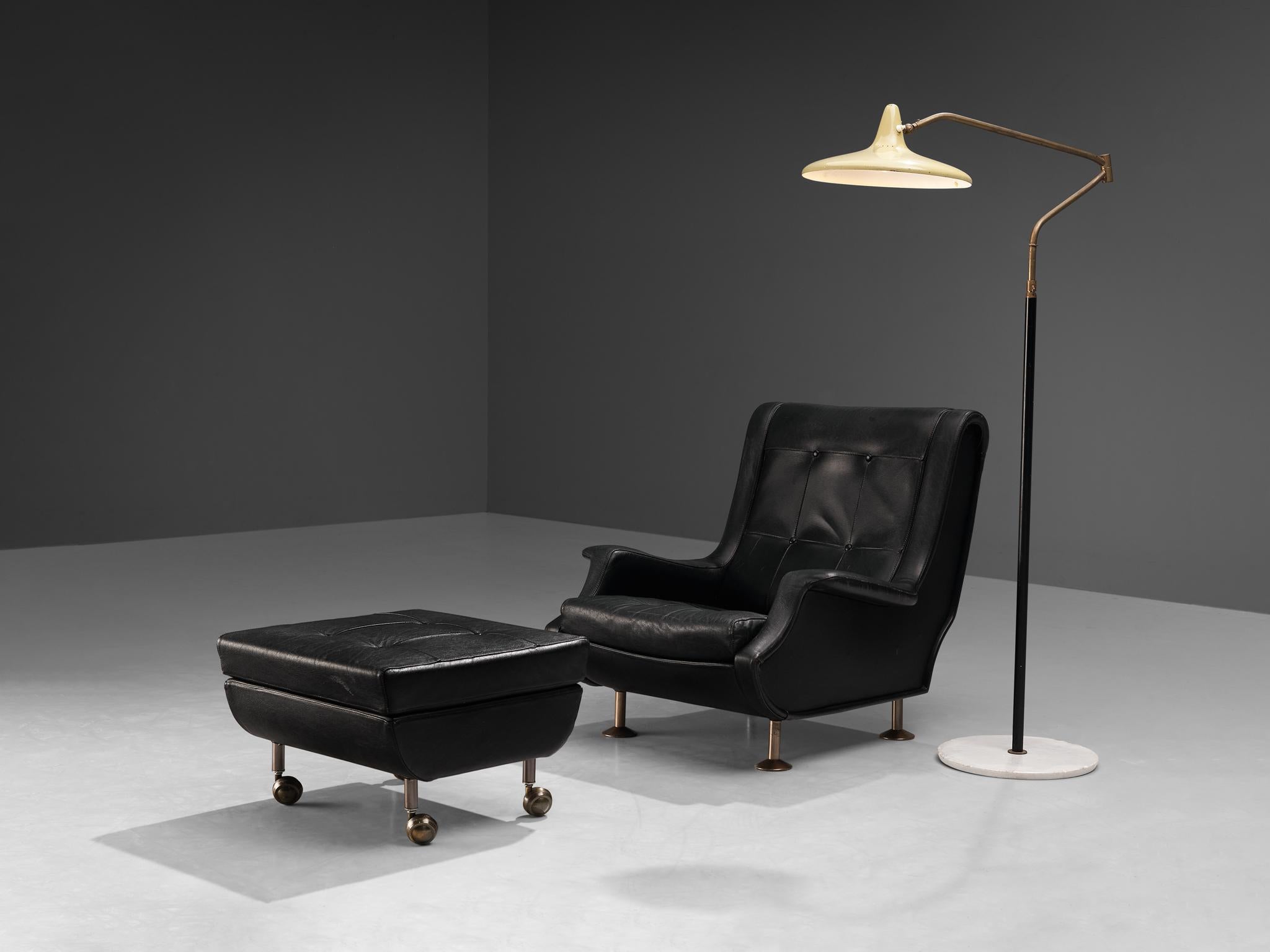 Marco Zanuso for Arflex 'Regent' Lounge Chair and Ottoman in Black Leather For Sale 2