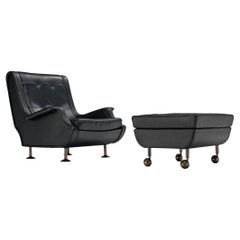 Marco Zanuso for Arflex 'Regent' Lounge Chair and Ottoman in Black Leather