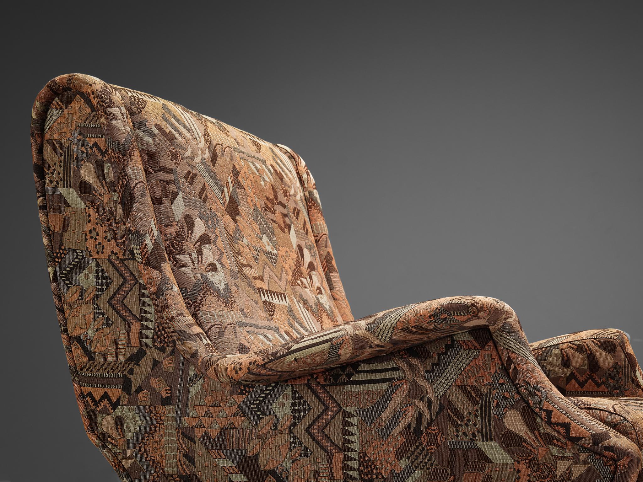 Italian Marco Zanuso for Arflex 'Regent' Lounge Chair in Patterned Upholstery For Sale