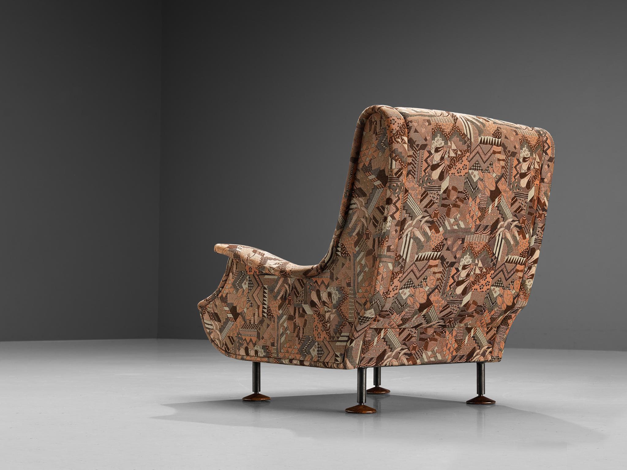 Métal Marco Zanuso pour Arflex Chaise longue 'Regent' en tissu à motifs en vente