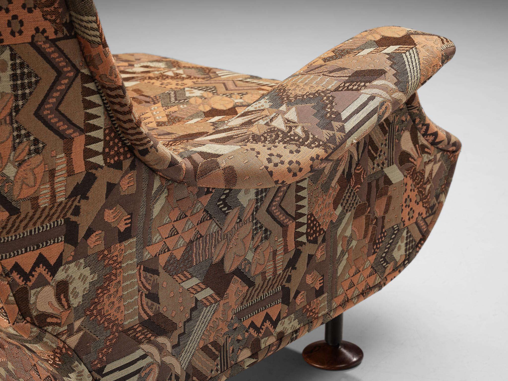 Metal Marco Zanuso for Arflex 'Regent' Lounge Chair in Patterned Upholstery For Sale