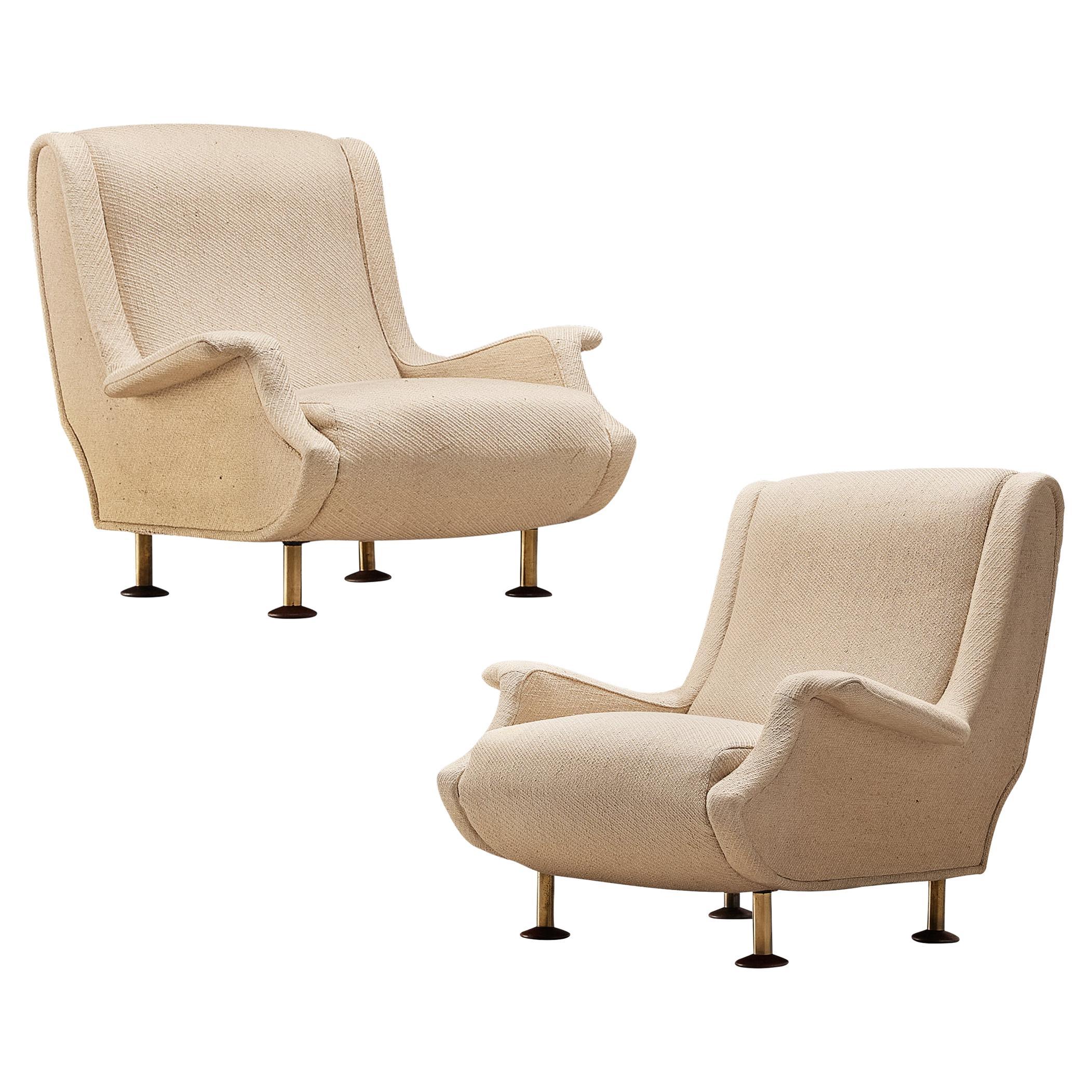 Marco Zanuso for Arflex 'Regent' Pair of Lounge Chairs in Off-White Upholstery