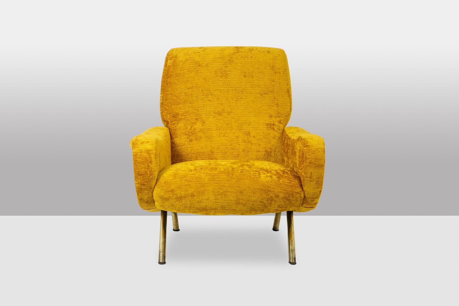 XX secolo Marco Zanuso per Artflex. Poltrone in ottone giallo e dorato. 1950s. in vendita