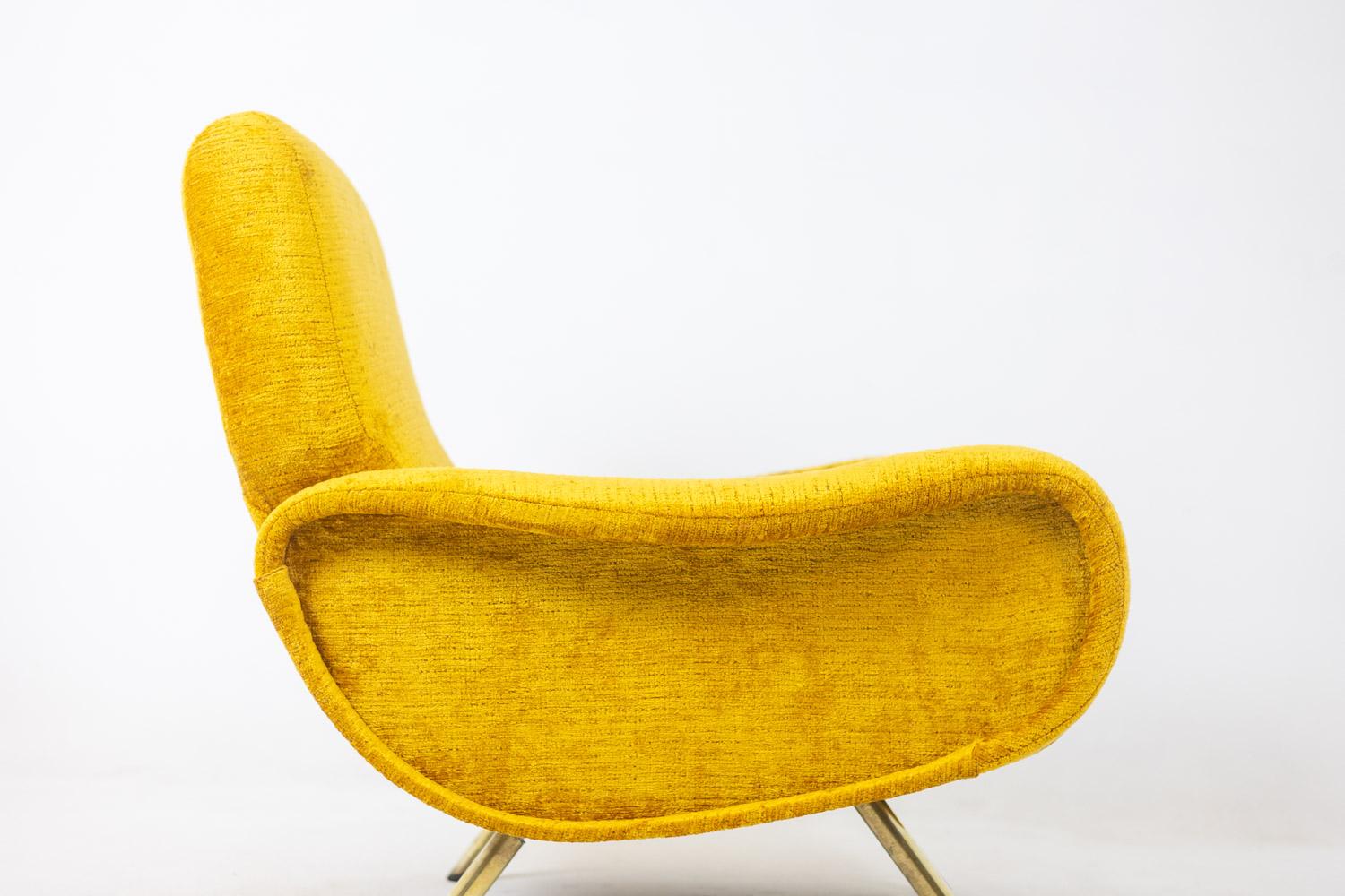 Marco Zanuso per Artflex. Poltrone in ottone giallo e dorato. 1950s. in vendita 3