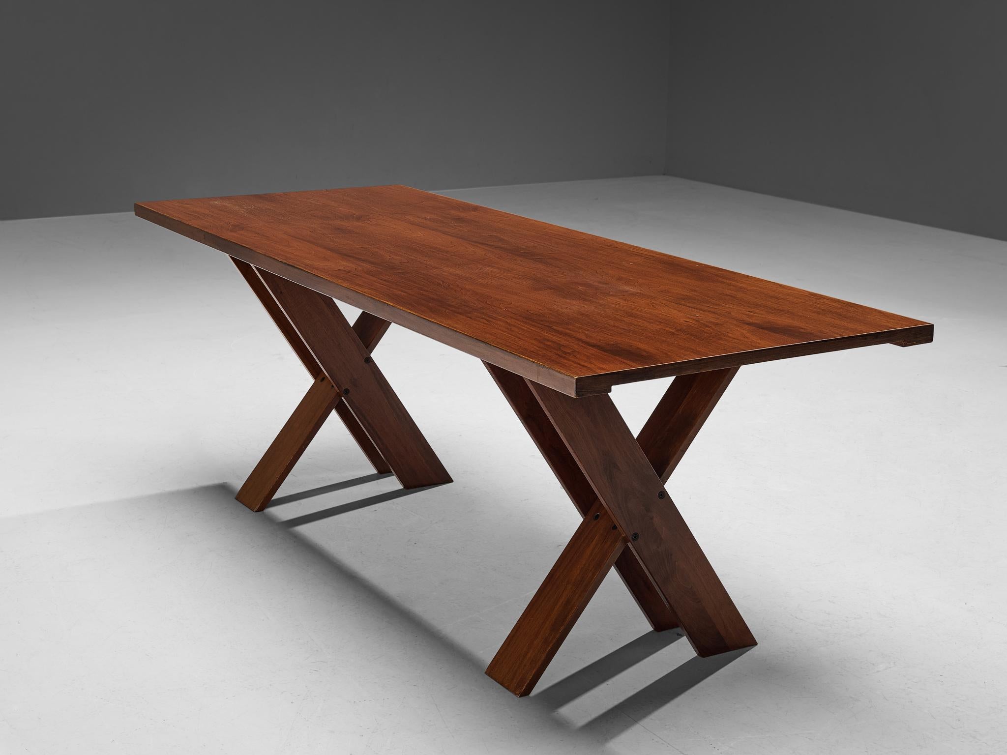 Marco Zanuso for Poggi, 'TL58' dining table, walnut, Italy, 1974

This dining table is manufactured by Poggi in the 1974. It features crossed, double legs that give the table an architectural appearance. The table is made of high quality walnut