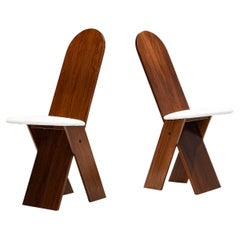 Marco Zanuso for Poggi Pair of Dining Chairs in Walnut and White Upholstery