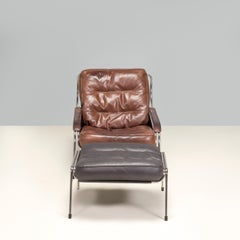 Marco Zanuso für Zanotta Brown Leather Maggiolina Lounge Chair & Footstool