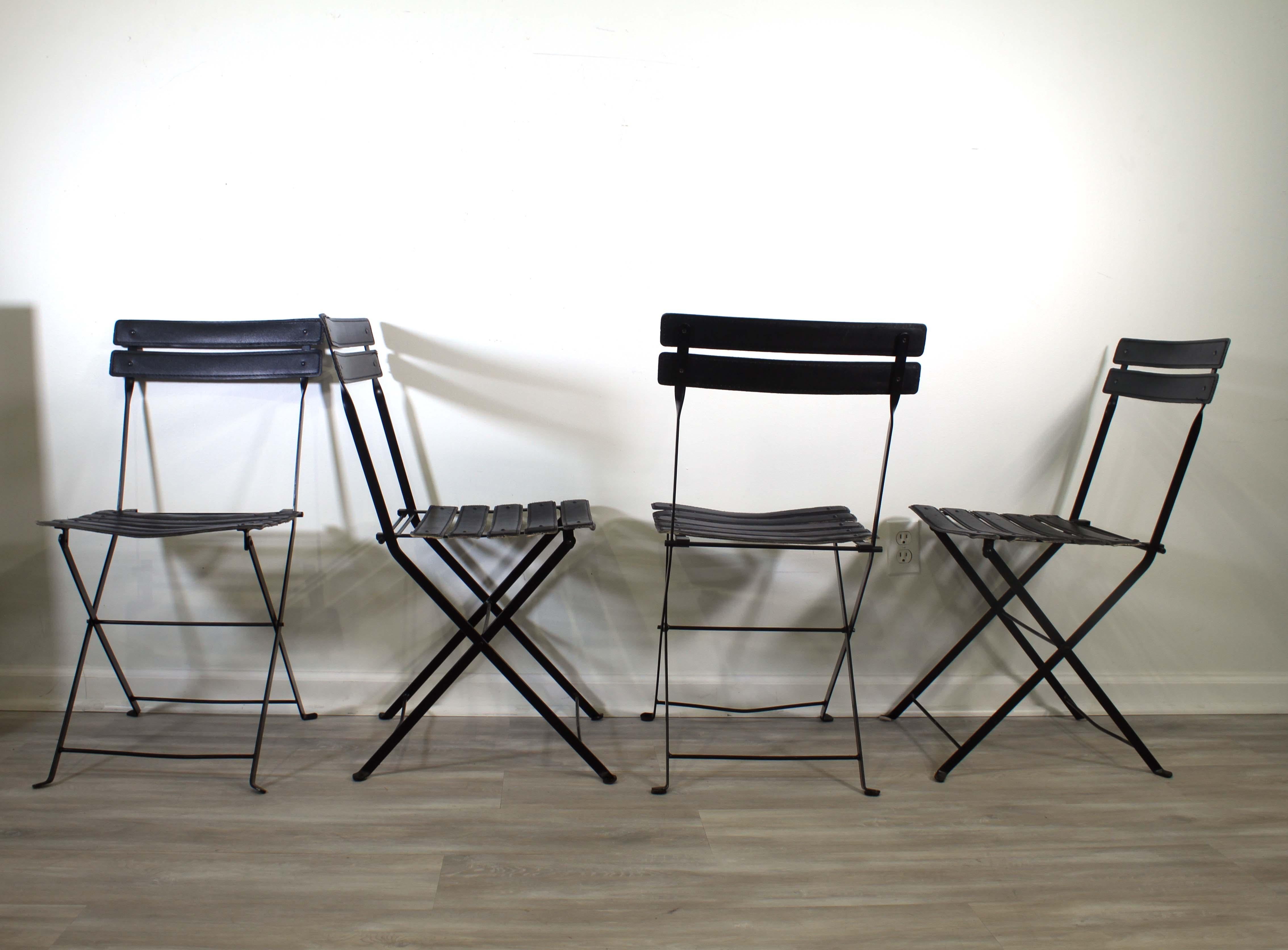 Marco Zanuso for Zanotta Celestina Set of 4 Black Leather Modern Folding Chairs In Good Condition In Keego Harbor, MI