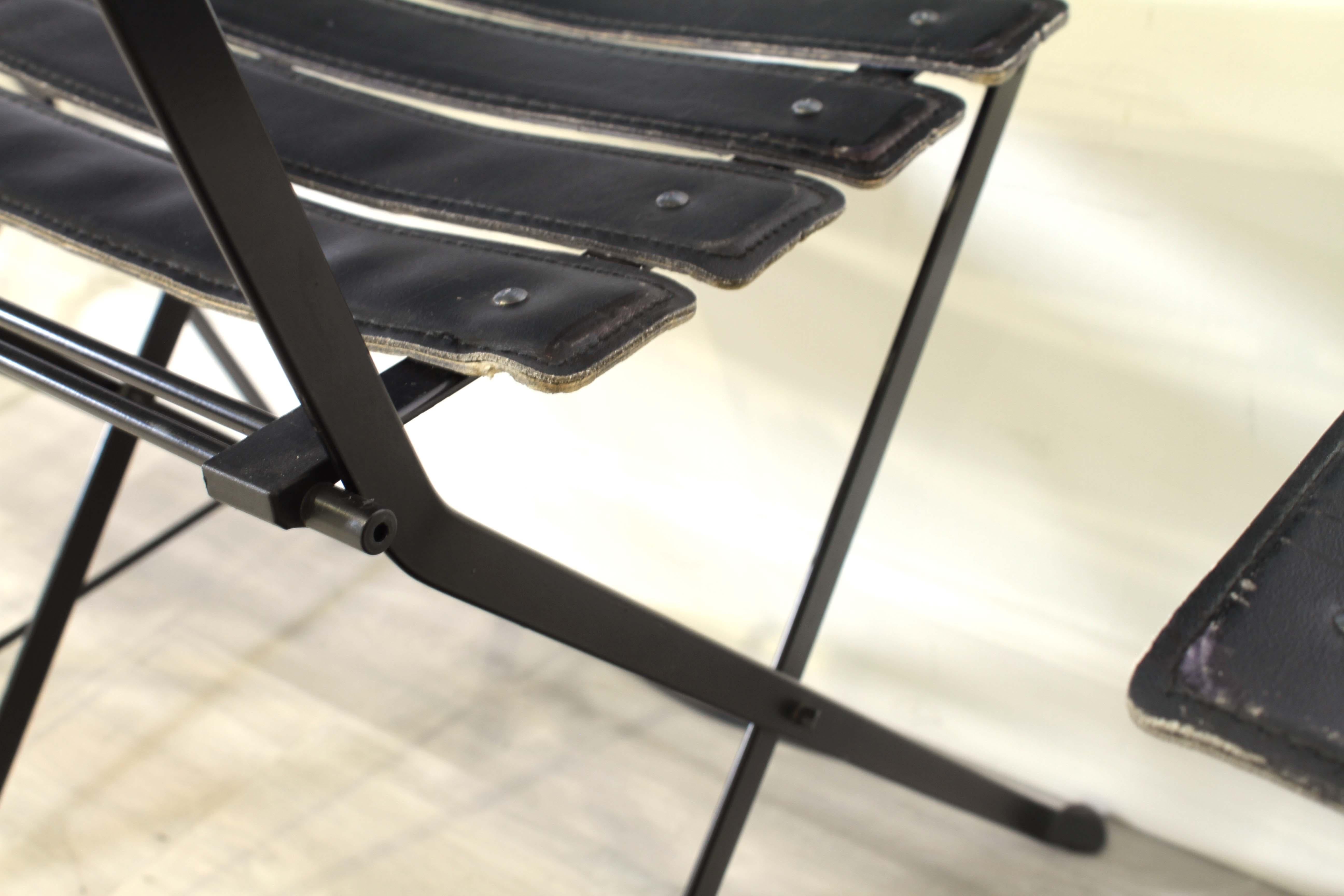 Marco Zanuso for Zanotta Celestina Set of 4 Black Leather Modern Folding Chairs 4