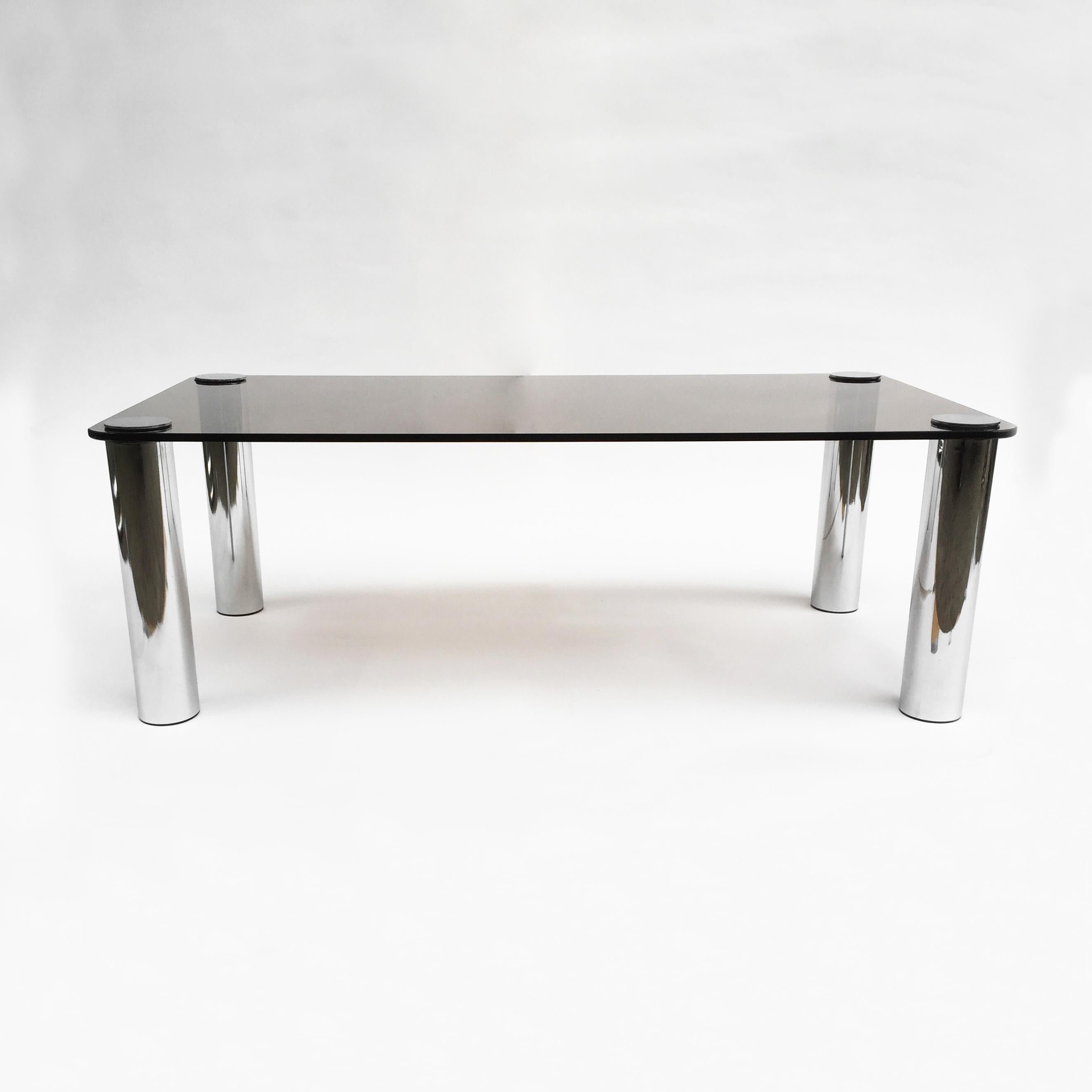 Mid-Century Modern Marco Zanuso for Zanotta Chrome and Smoked Glass Coffee Table Midcentury Vintage