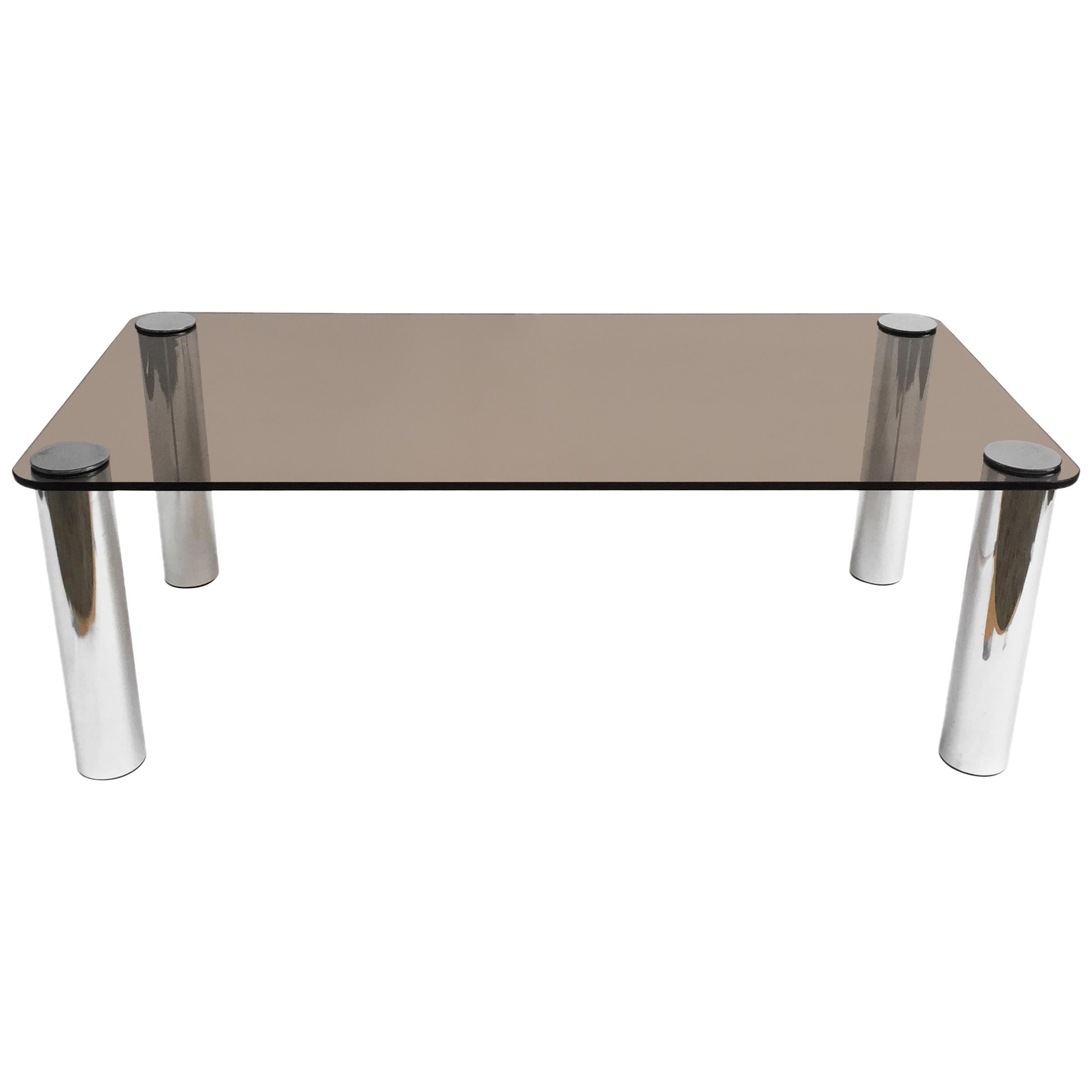 Marco Zanuso for Zanotta Chrome and Smoked Glass Coffee Table Midcentury Vintage In Good Condition In London, GB