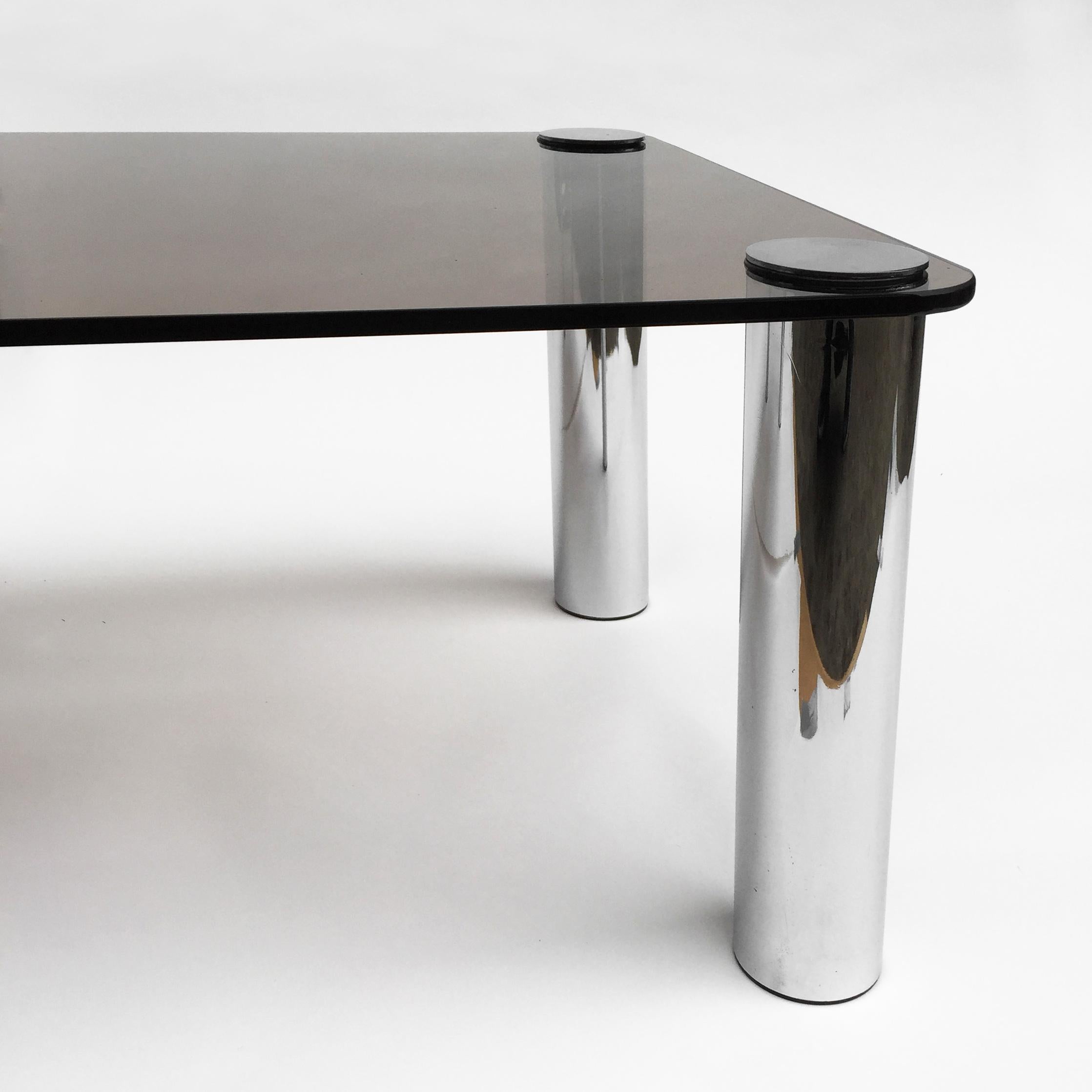 Marco Zanuso for Zanotta Chrome and Smoked Glass Coffee Table Midcentury Vintage 2