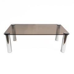 Marco Zanuso for Zanotta Chrome and Smoked Glass Coffee Table Midcentury Vintage