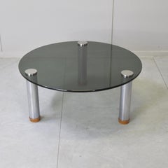 Marco Zanuso for Zanotta Marcuso Round Coffee Table Verre fumé Acier 1970