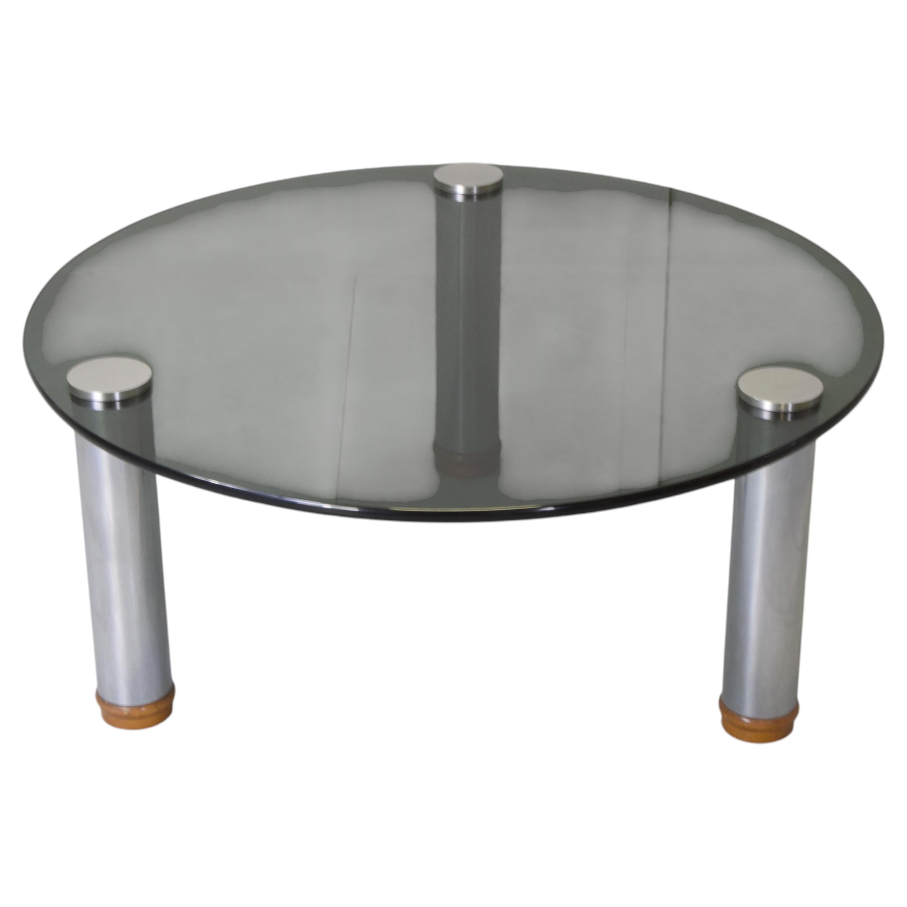 Marco Zanuso for Zanotta Marcuso Round Coffee Table Smoked Glass Steel 1970s