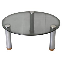 Marco Zanuso for Zanotta Marcuso Round Coffee Table Verre fumé Acier 1970