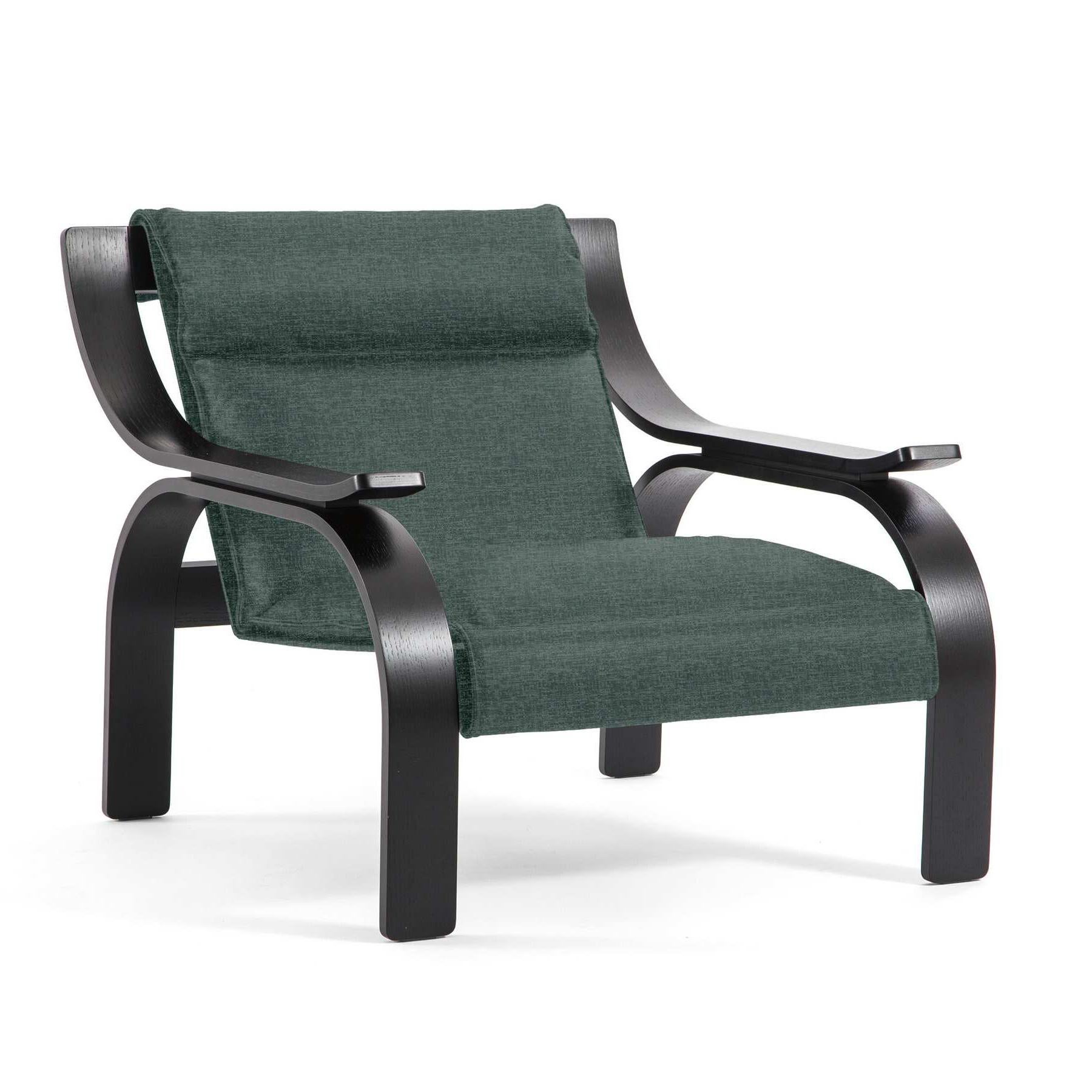 Mid-Century Modern Marco Zanuso Green Fabric Woodline Armchair by Cassina For Sale