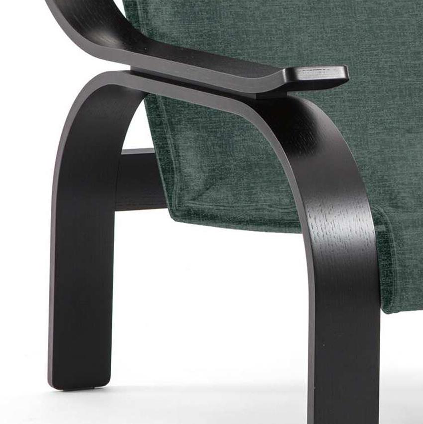 Marco Zanuso Green Fabric Woodline Armchair by Cassina In New Condition For Sale In Barcelona, Barcelona