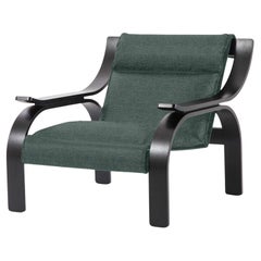 Marco Zanuso Green Fabric Woodline Armchair by Cassina