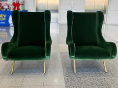 Marco Zanuso Green Velvet Mohair "Senior" Lounge Chairs - A Pair