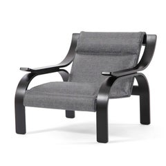 Marco Zanuso Grey Fabric Woodline Armchair by Cassina