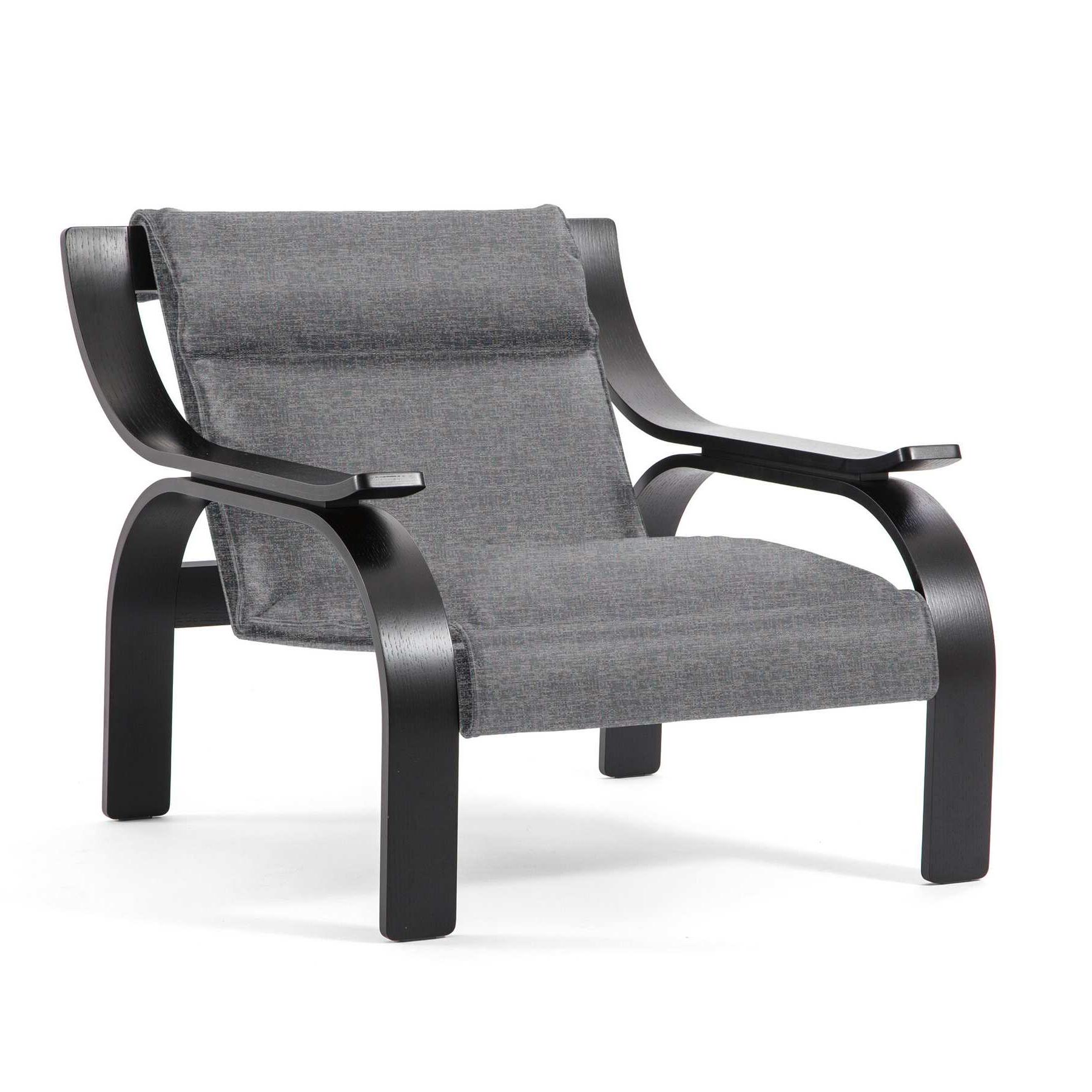 Mid-Century Modern Marco Zanuso Grey Fabric Woodline Armchair by Cassina For Sale