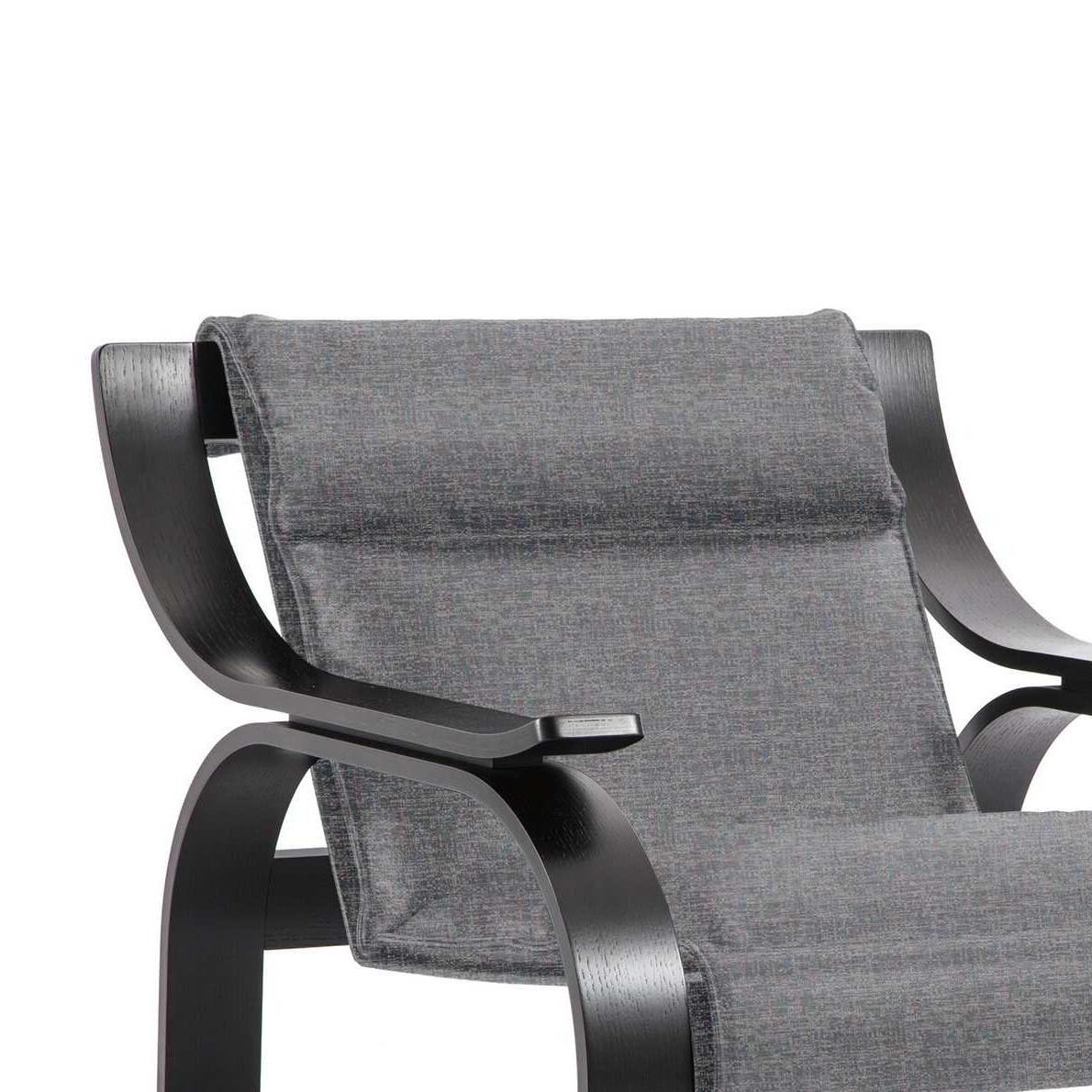 Leather Marco Zanuso Grey Fabric Woodline Armchair by Cassina For Sale