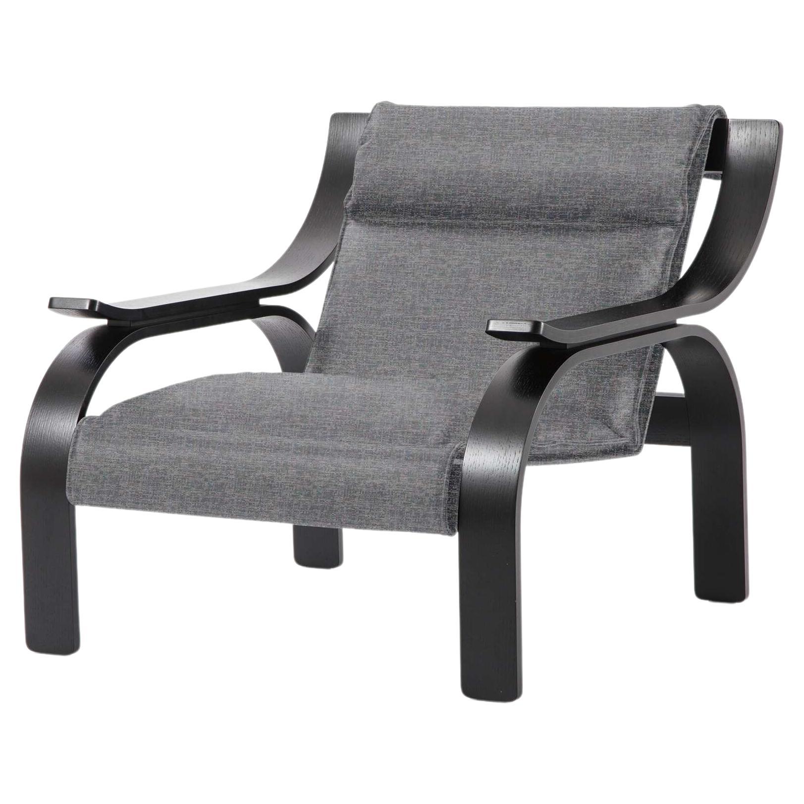 Marco Zanuso Grey Fabric Woodline Armchair by Cassina For Sale