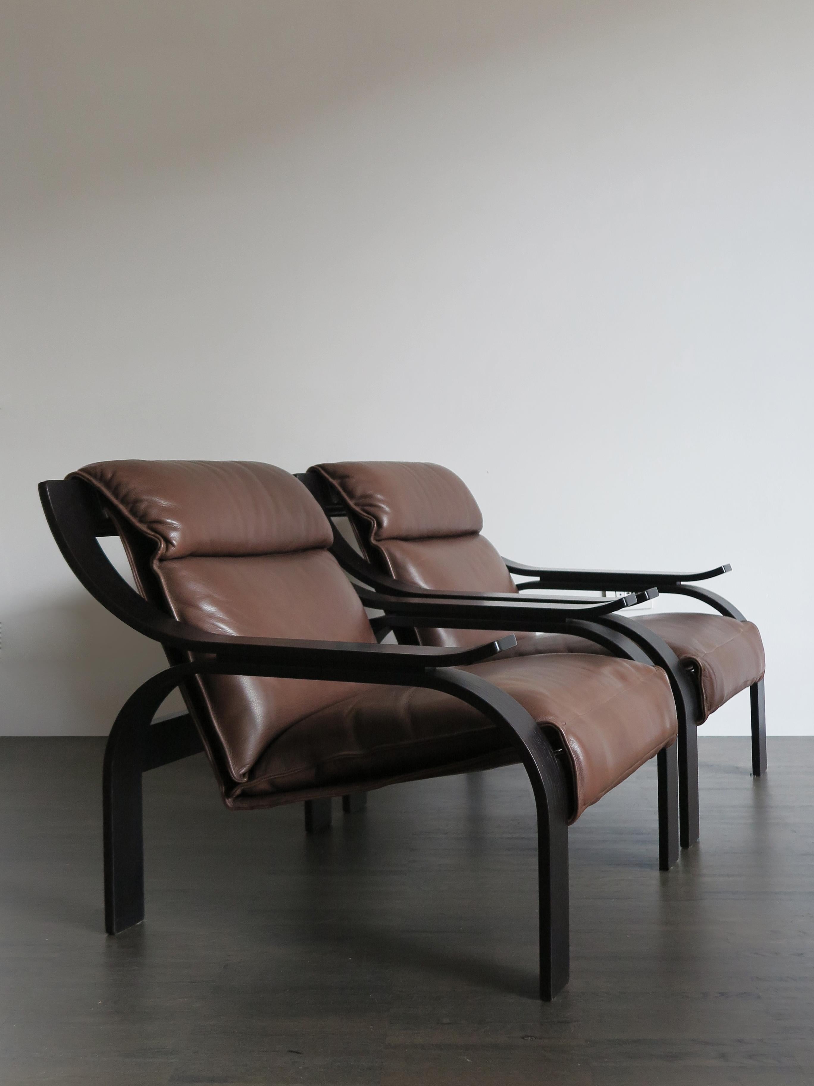Mid-Century Modern Marco Zanuso Italian Leather and Wood 