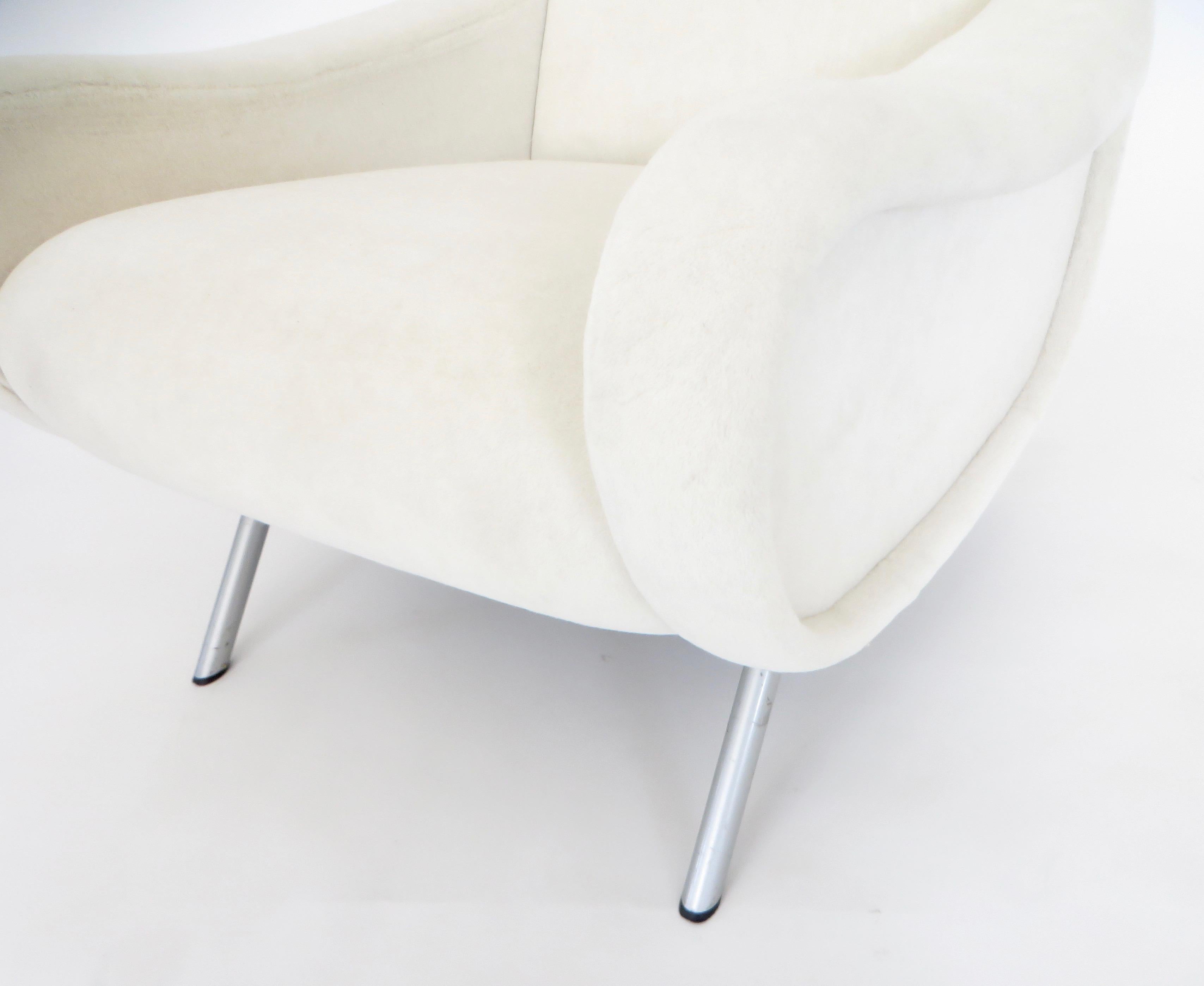 Marco Zanuso Lady Chair Italian Lounge by Arflex Cream Alpaca Mohair Fabric 2