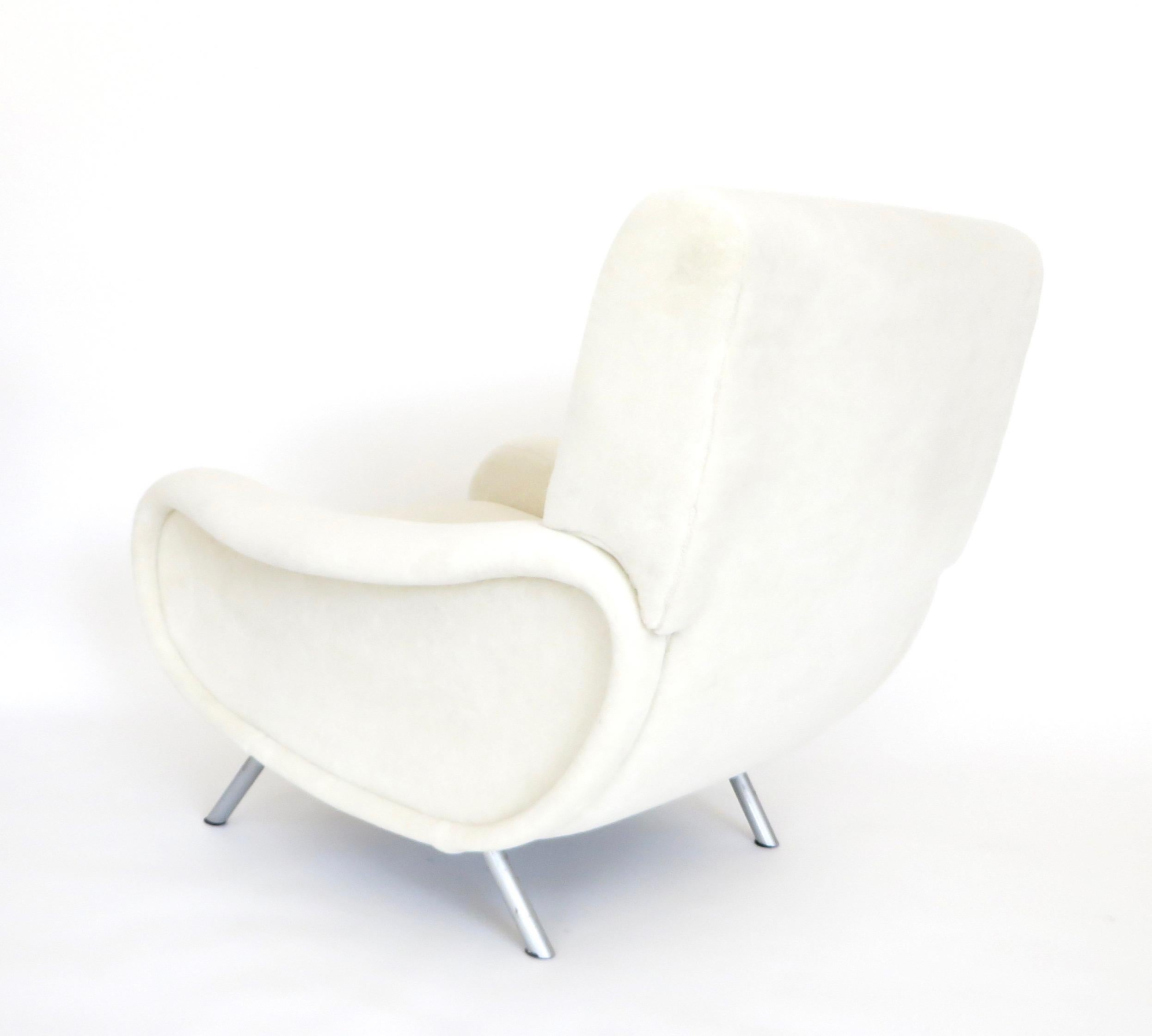 French Marco Zanuso Lady Chair Italian Lounge by Arflex Cream Alpaca Mohair Fabric